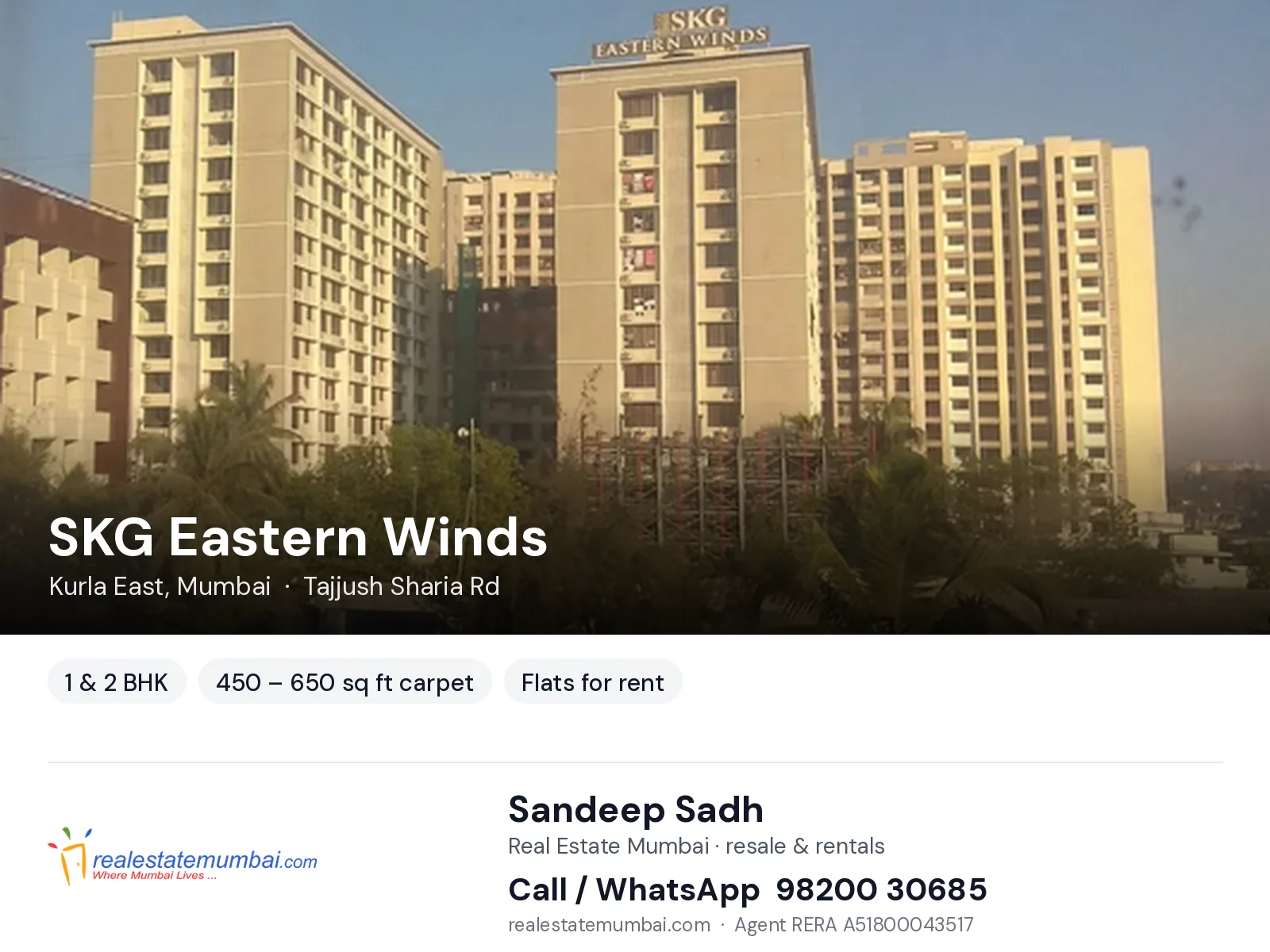 SKG Eastern Winds, Kurla East, Mumbai — 1 & 2 BHK flats for rent | Real Estate Mumbai, Sandeep Sadh 98200 30685