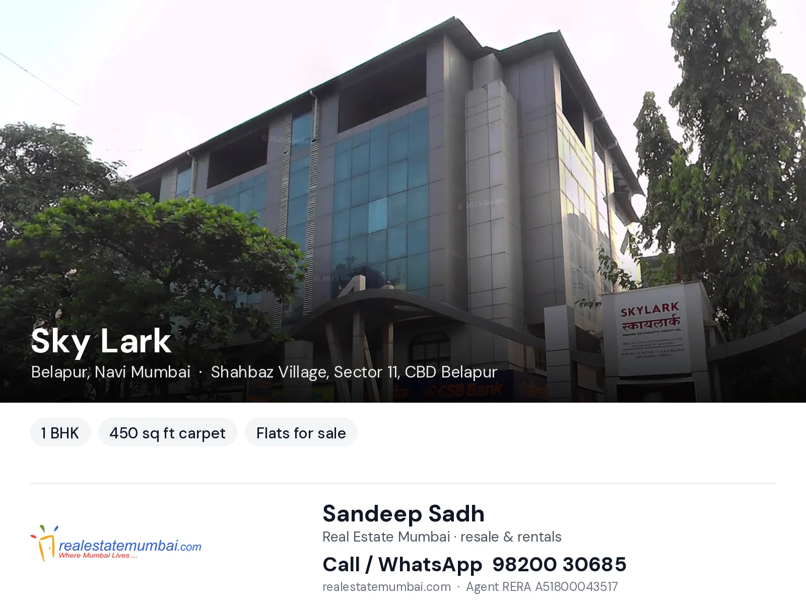 Sky Lark, Belapur, Navi Mumbai — 1 BHK flats for sale | Real Estate Mumbai, Sandeep Sadh 98200 30685