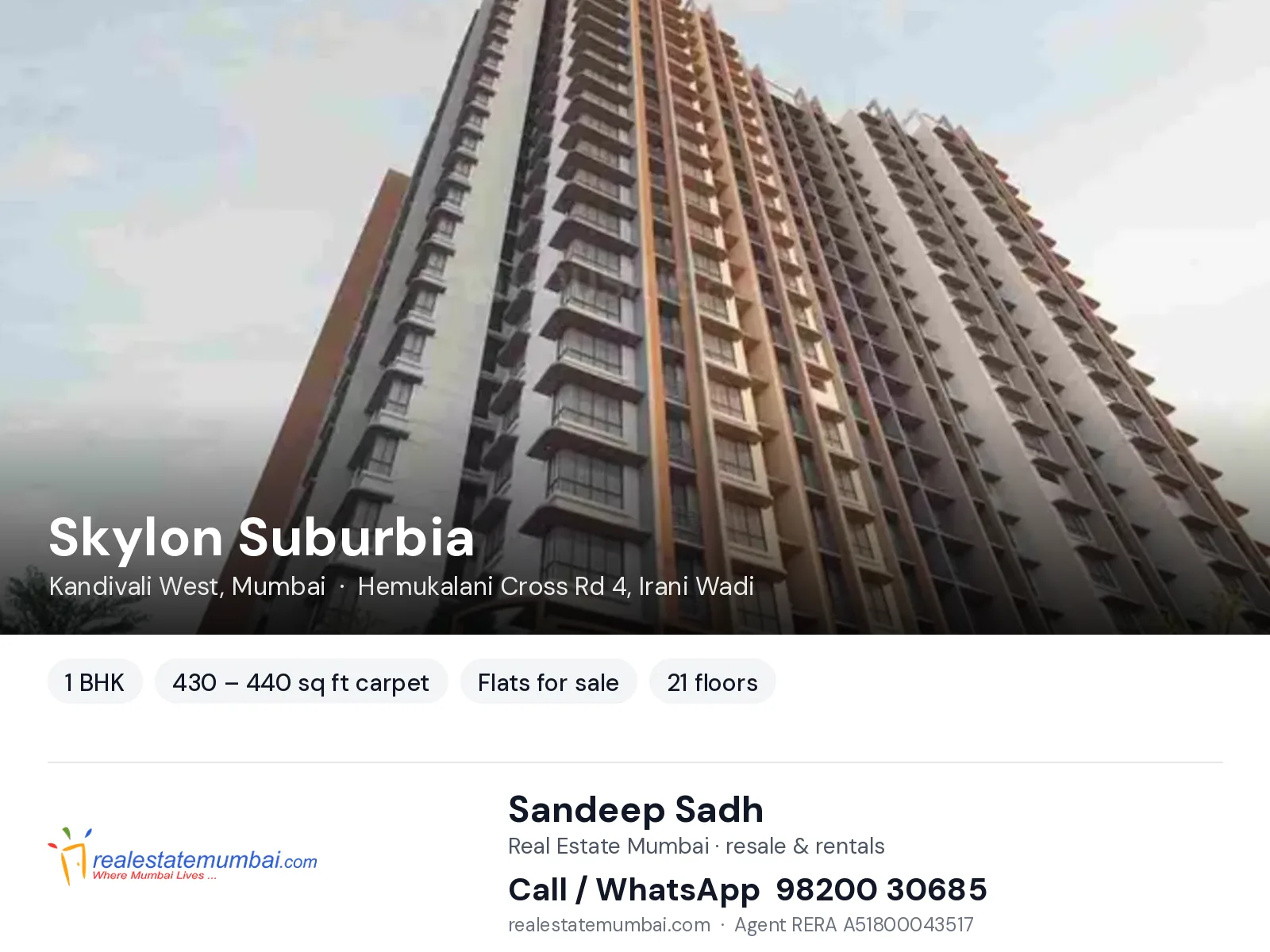 Skylon Suburbia, Kandivali West, Mumbai — 1 BHK flats for sale | Real Estate Mumbai, Sandeep Sadh 98200 30685
