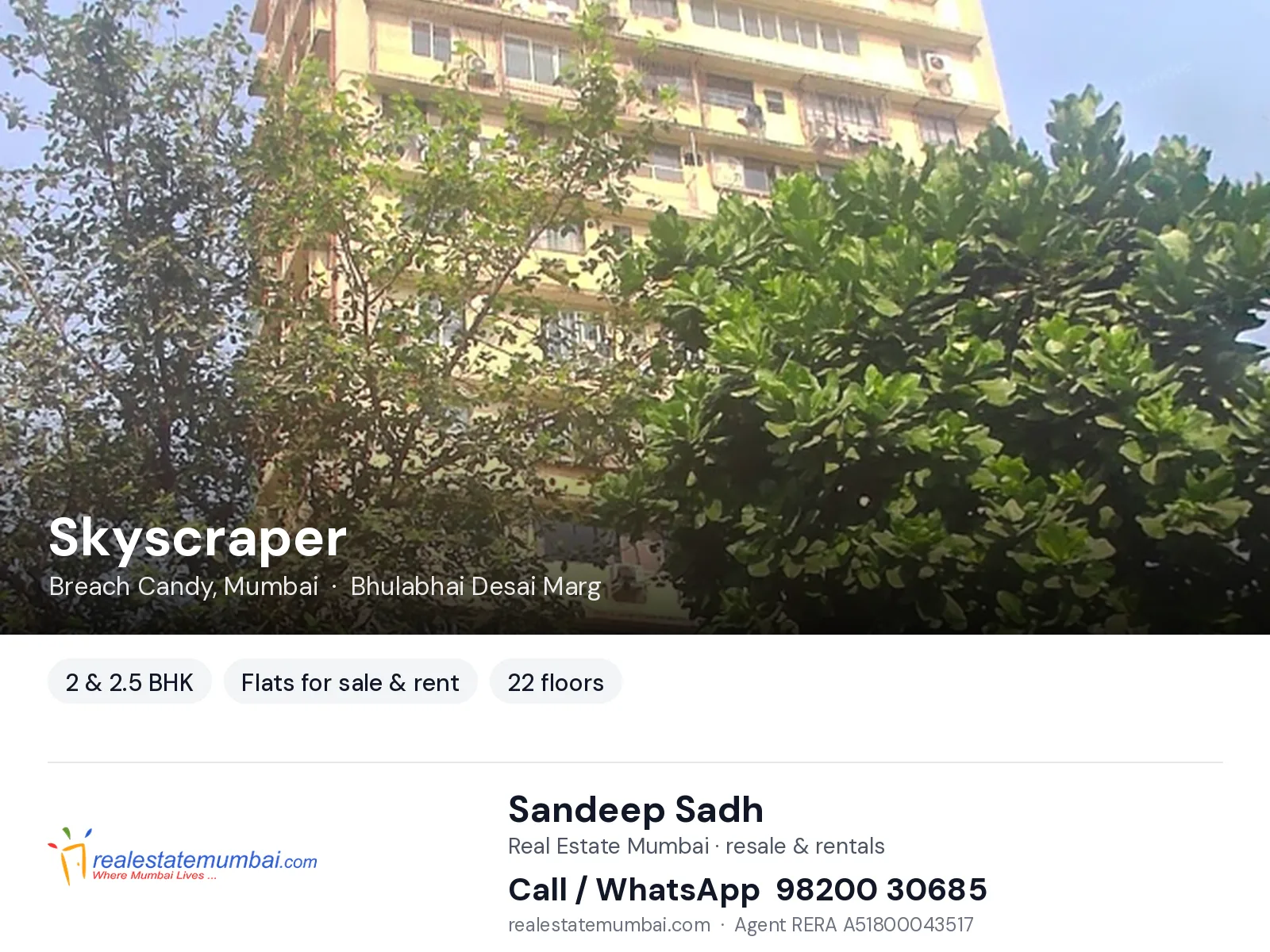 Skyscraper, Breach Candy, Mumbai — 2 & 2.5 BHK flats for sale & rent | Real Estate Mumbai, Sandeep Sadh 98200 30685
