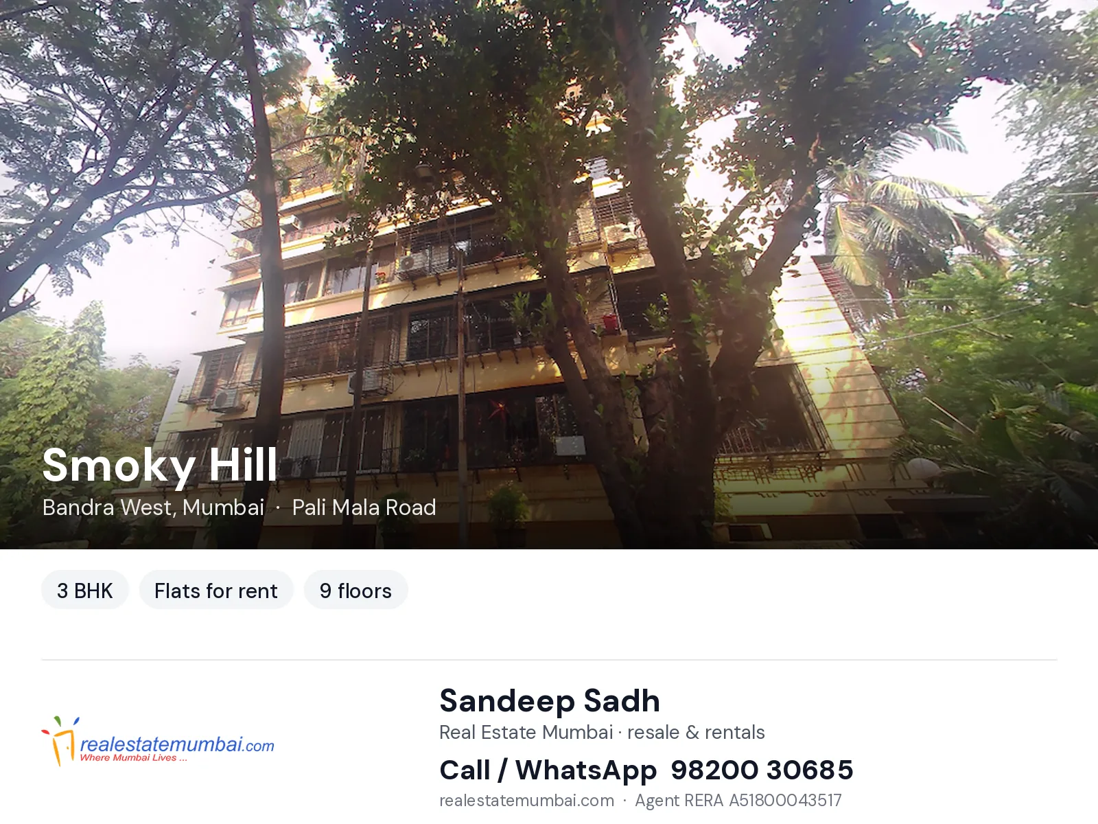 Smoky Hill, Bandra West, Mumbai — 3 BHK flats for rent | Real Estate Mumbai, Sandeep Sadh 98200 30685