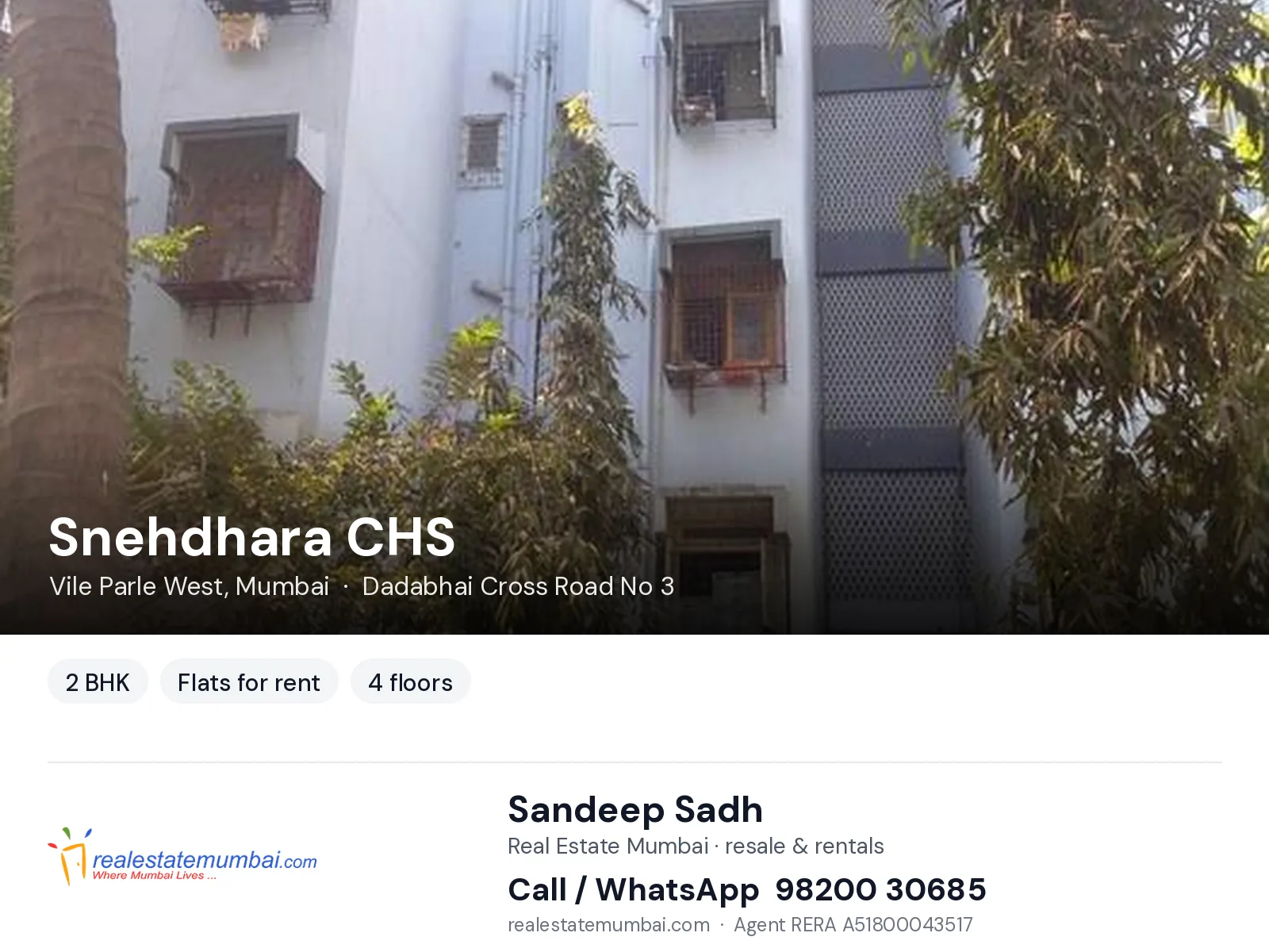 Snehdhara CHS, Vile Parle West, Mumbai — 2 BHK flats for rent | Real Estate Mumbai, Sandeep Sadh 98200 30685