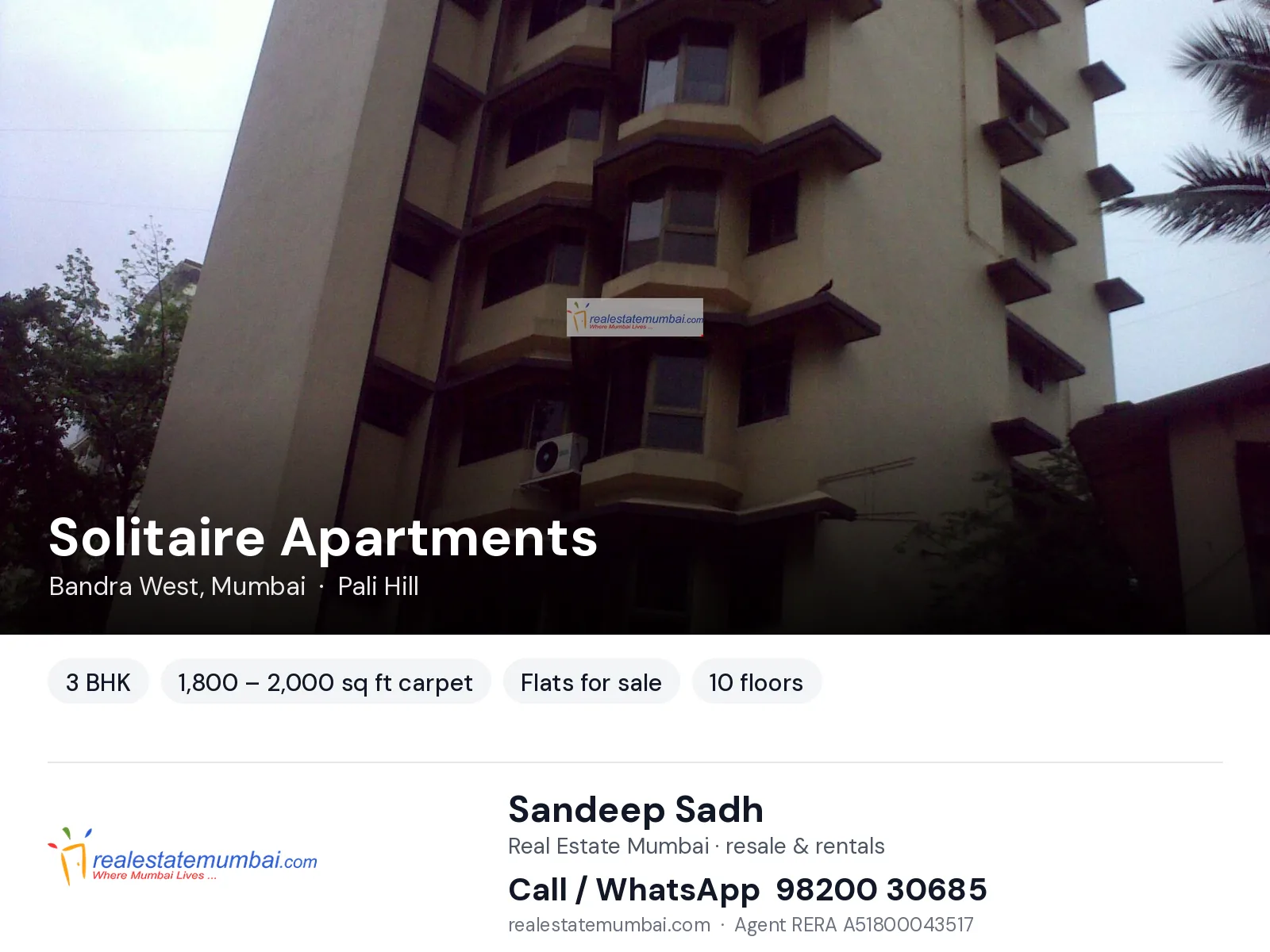 Solitaire Apartments, Bandra West, Mumbai — 3 BHK flats for sale | Real Estate Mumbai, Sandeep Sadh 98200 30685