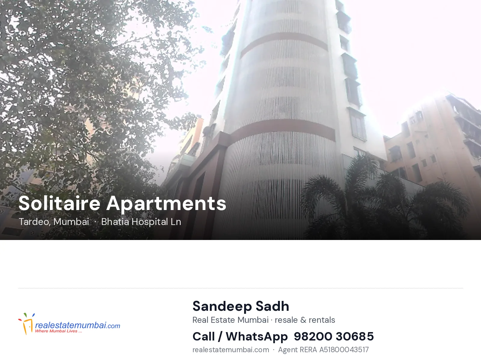 Solitaire Apartments, Tardeo, Mumbai — flats | Real Estate Mumbai, Sandeep Sadh 98200 30685