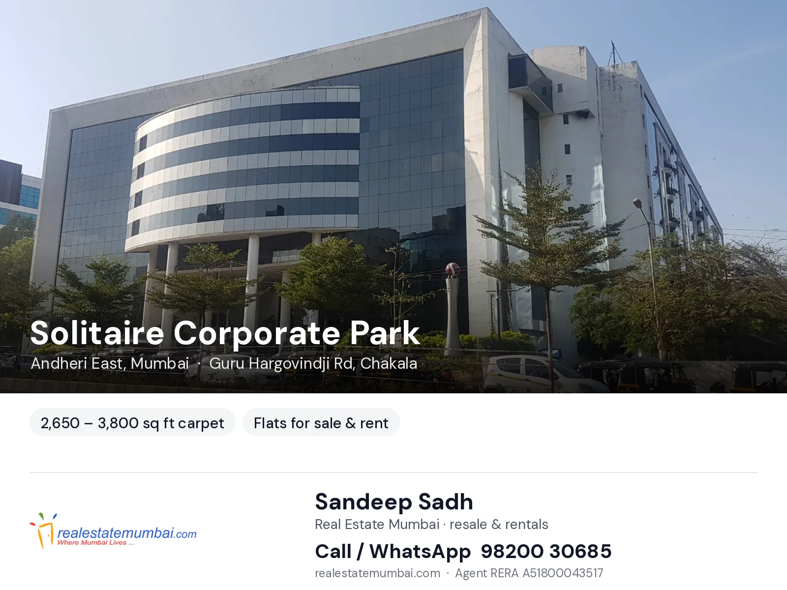Solitaire Corporate Park, Andheri East, Mumbai — flats for sale & rent | Real Estate Mumbai, Sandeep Sadh 98200 30685