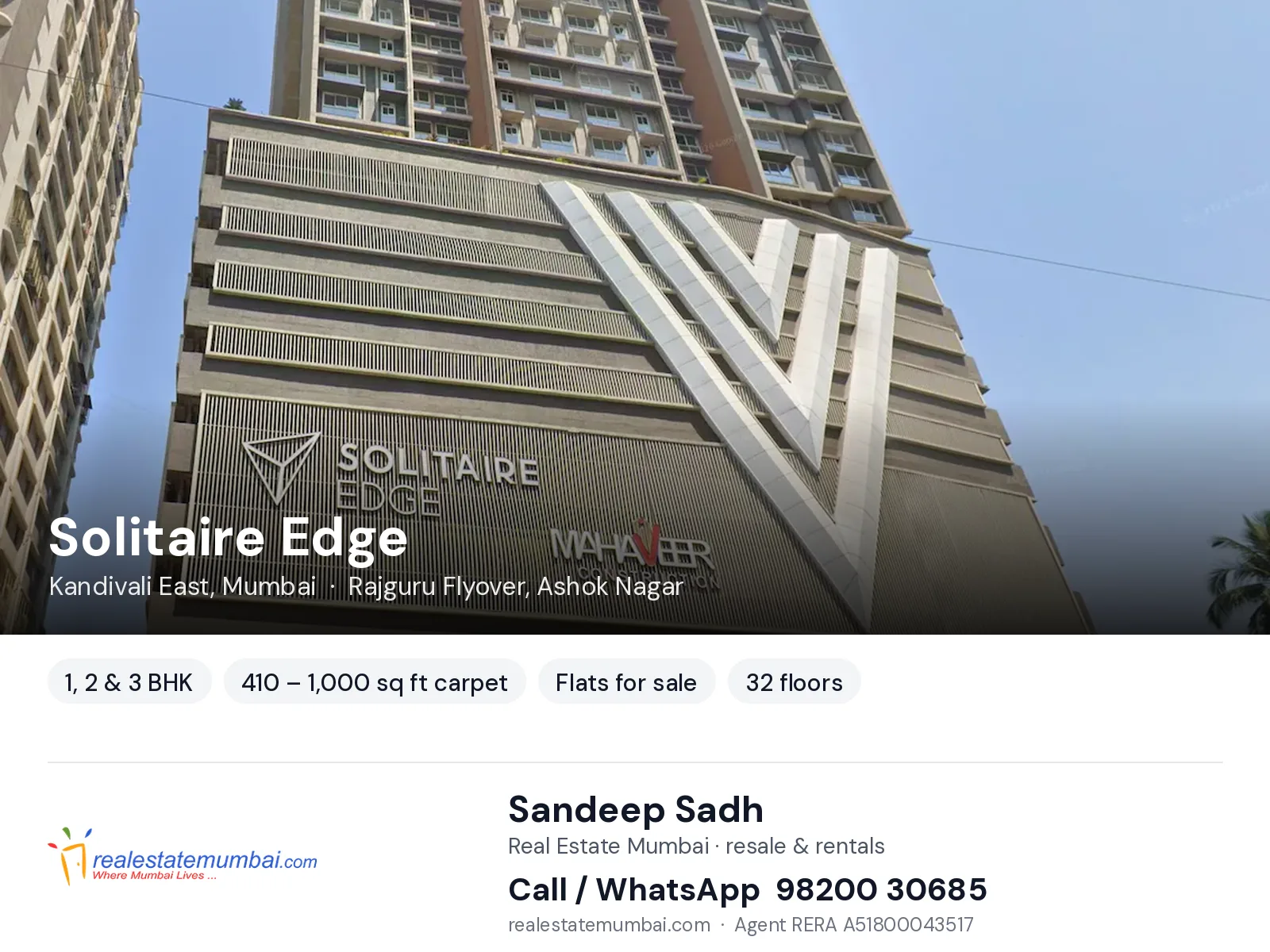 Solitaire Edge, Kandivali East, Mumbai — 1, 2 & 3 BHK flats for sale | Real Estate Mumbai, Sandeep Sadh 98200 30685