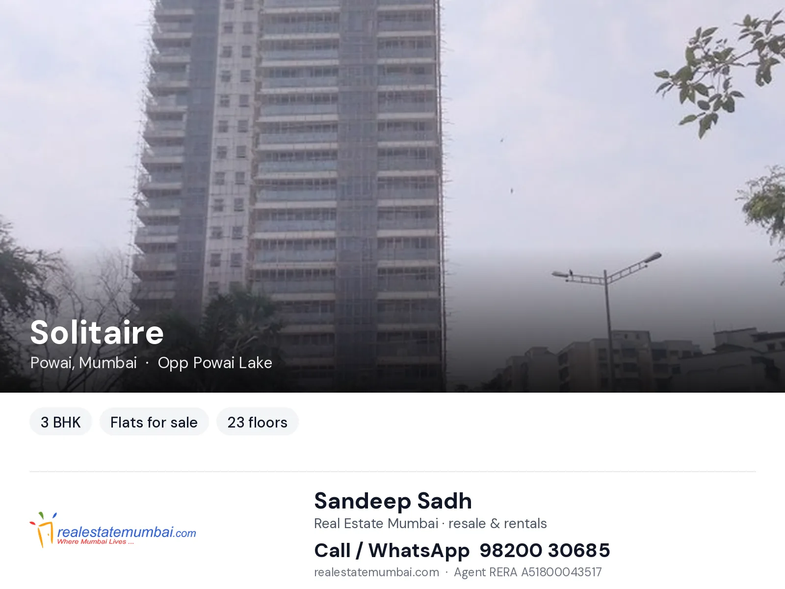 Solitaire, Powai, Mumbai — 3 BHK flats for sale | Real Estate Mumbai, Sandeep Sadh 98200 30685