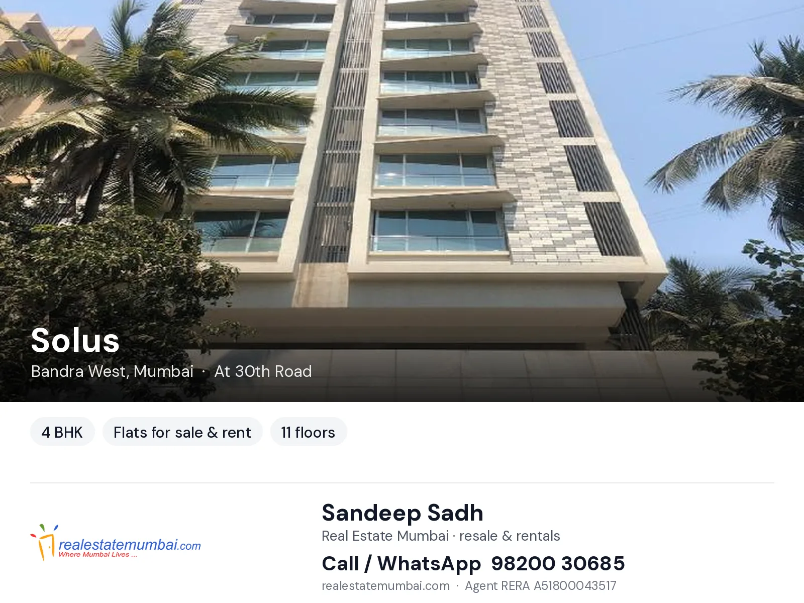 Solus, Bandra West, Mumbai — 4 BHK flats for sale & rent | Real Estate Mumbai, Sandeep Sadh 98200 30685