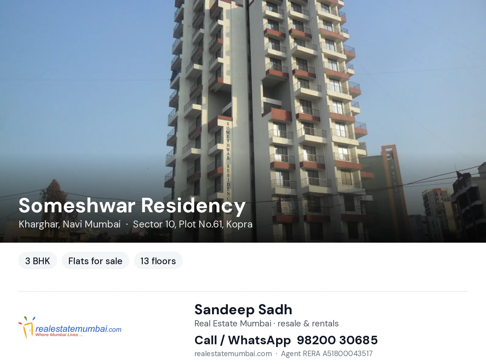 Someshwar Residency, Kharghar, Navi Mumbai — 3 BHK flats for sale | Real Estate Mumbai, Sandeep Sadh 98200 30685