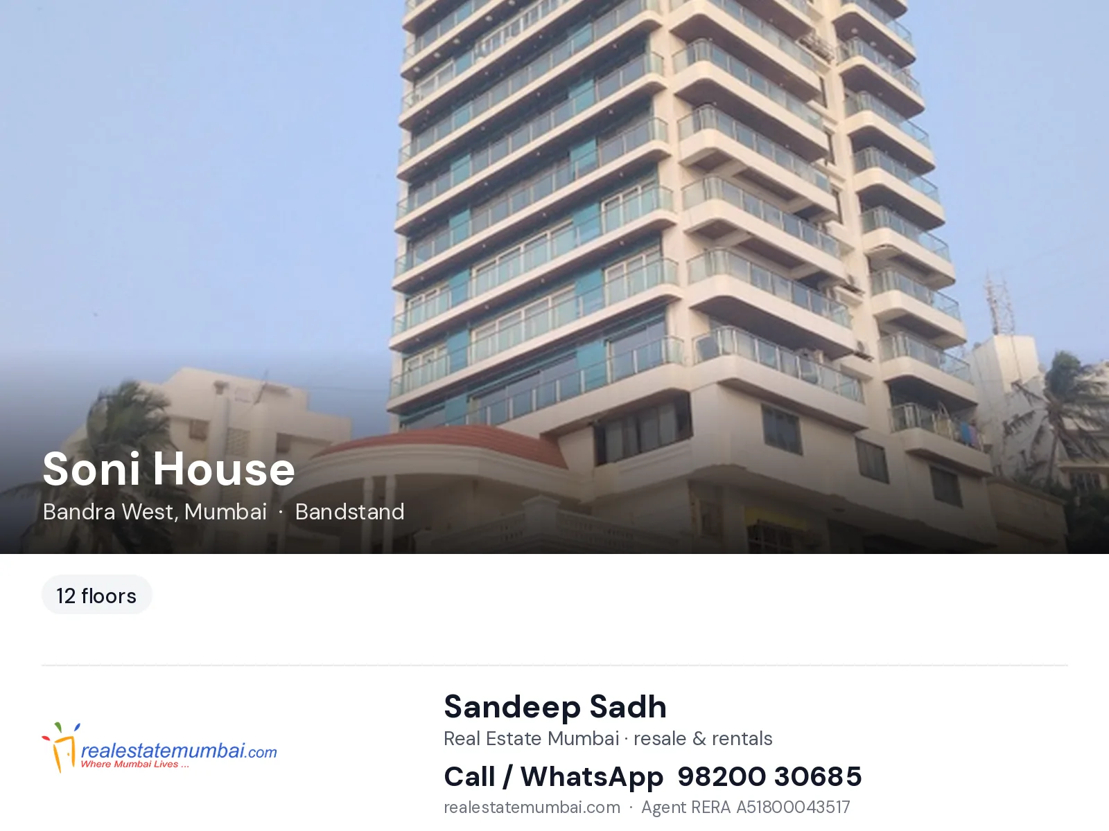 Soni House, Bandra West, Mumbai — flats | Real Estate Mumbai, Sandeep Sadh 98200 30685