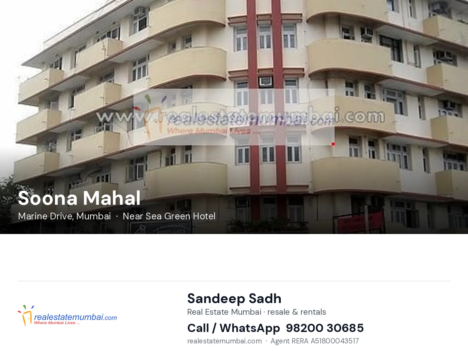 Soona Mahal, Marine Drive, Mumbai — flats | Real Estate Mumbai, Sandeep Sadh 98200 30685