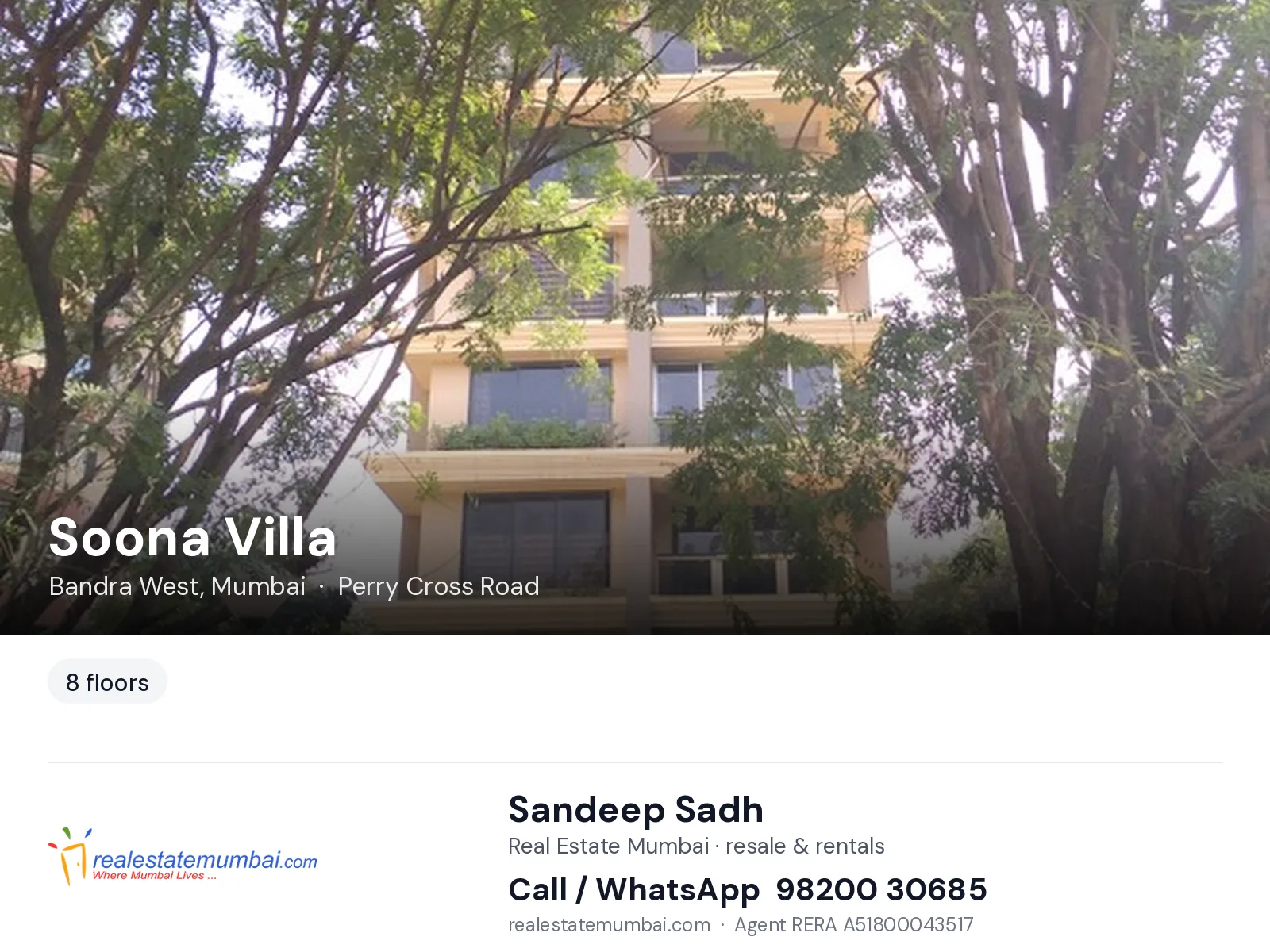Soona Villa, Bandra West, Mumbai — flats | Real Estate Mumbai, Sandeep Sadh 98200 30685