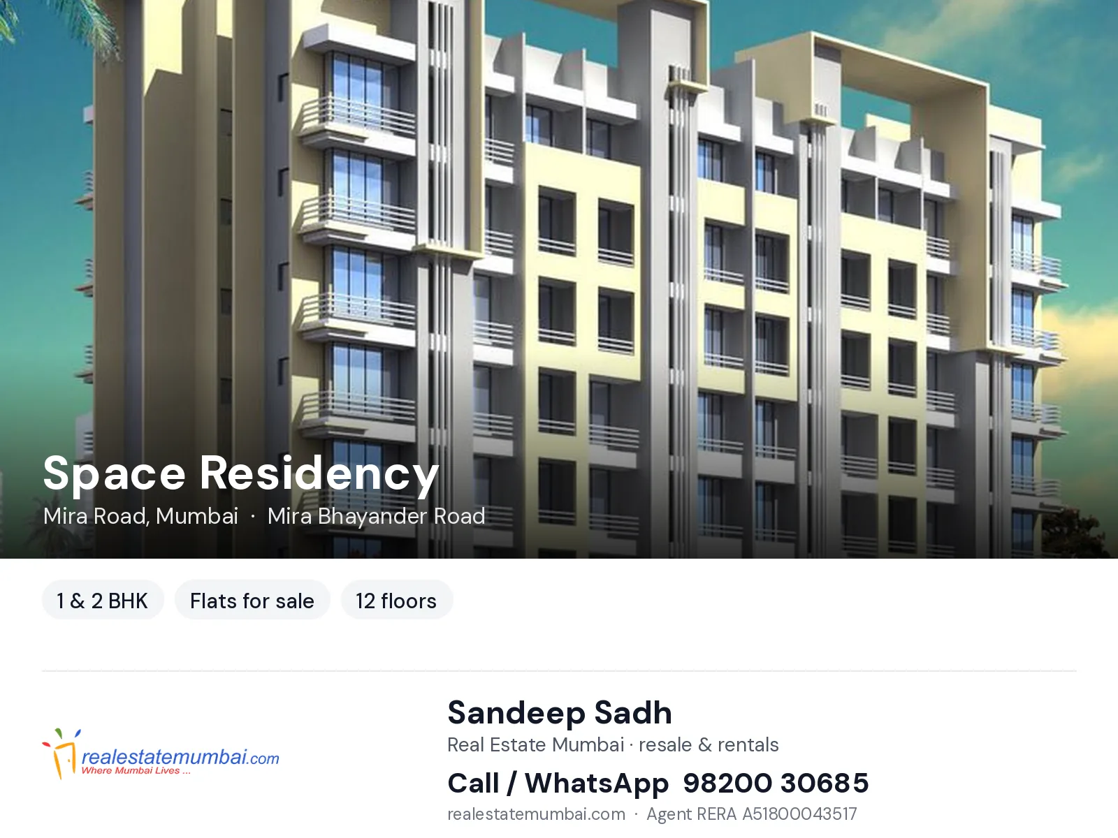 Space Residency, Mira Road, Mumbai — 1 & 2 BHK flats for sale | Real Estate Mumbai, Sandeep Sadh 98200 30685