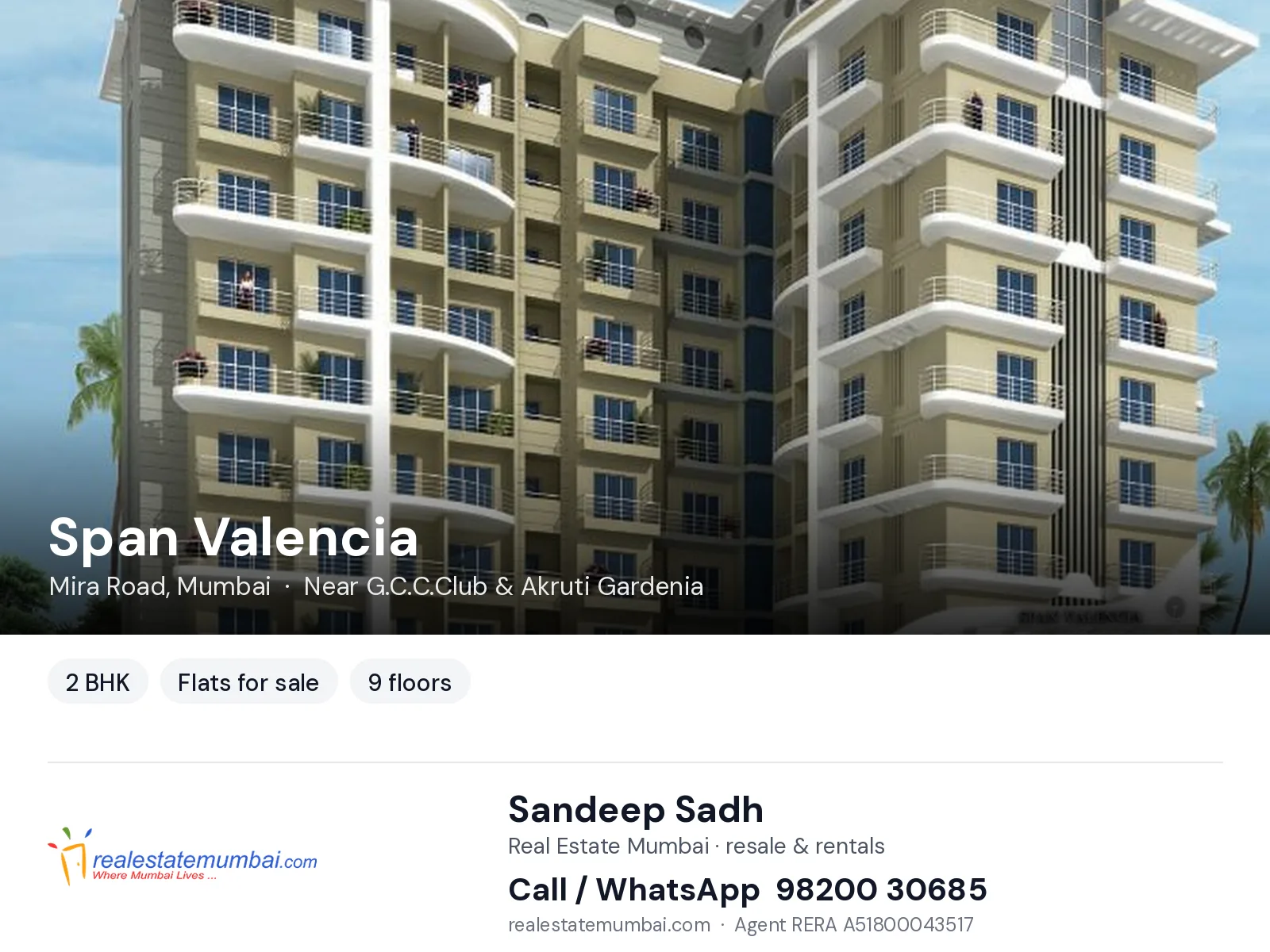 Span Valencia, Mira Road, Mumbai — 2 BHK flats for sale | Real Estate Mumbai, Sandeep Sadh 98200 30685