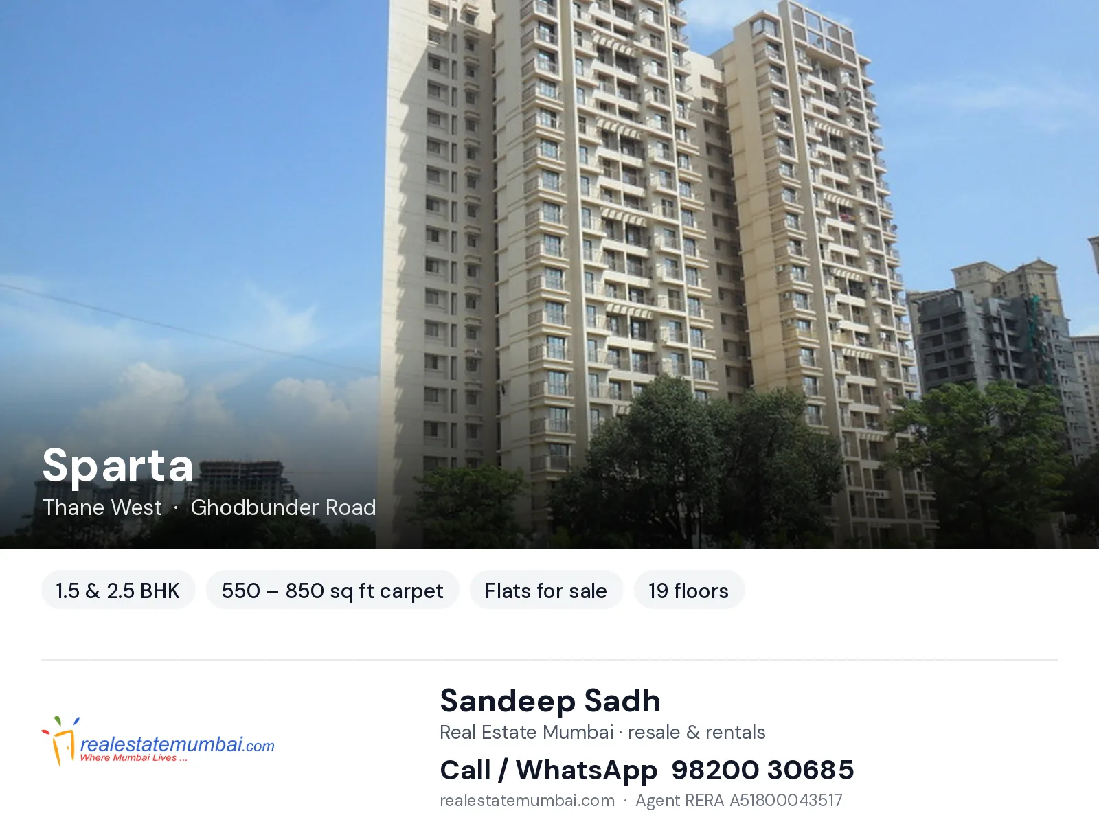 Sparta, Thane West — 1.5 & 2.5 BHK flats for sale | Real Estate Mumbai, Sandeep Sadh 98200 30685