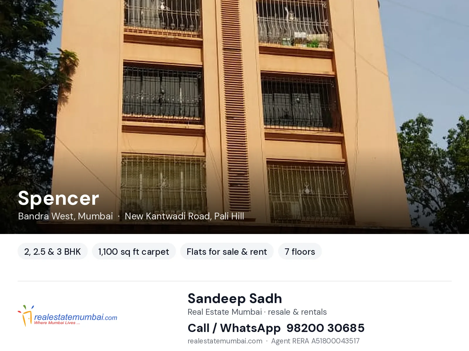 Spencer, Bandra West, Mumbai — 2, 2.5 & 3 BHK flats for sale & rent | Real Estate Mumbai, Sandeep Sadh 98200 30685
