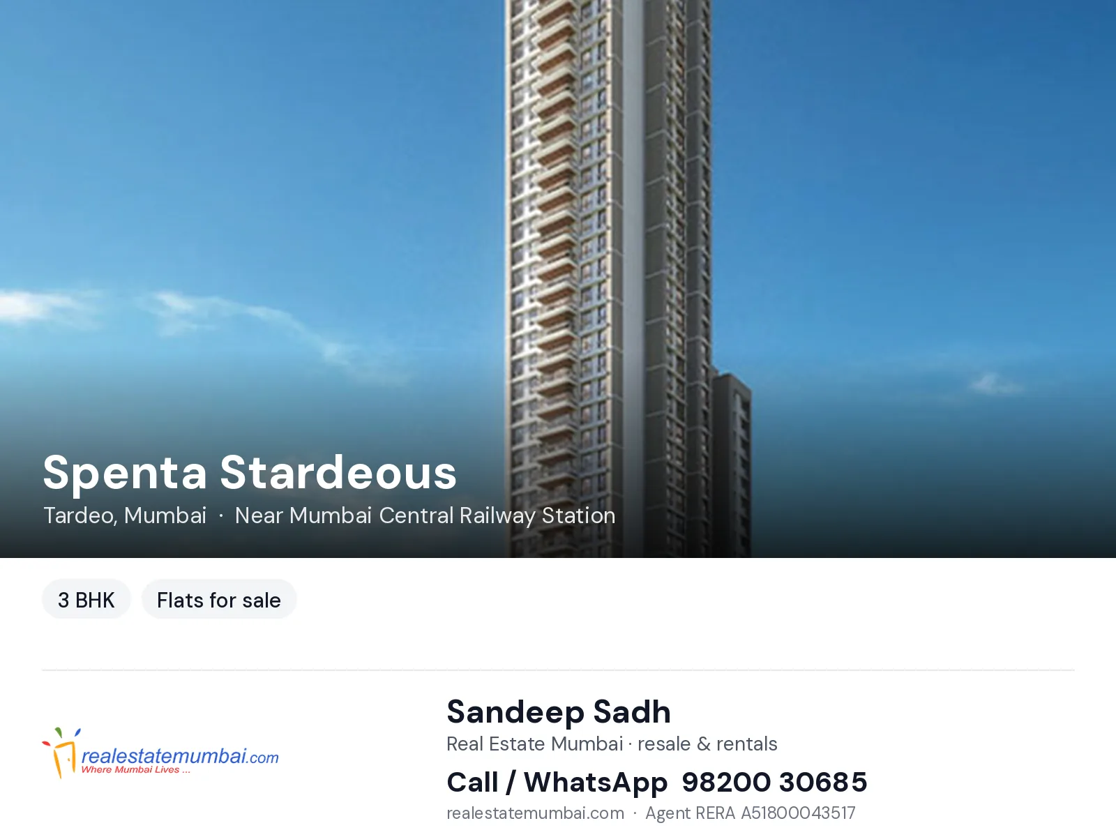 Spenta Stardeous, Tardeo, Mumbai — 3 BHK flats for sale | Real Estate Mumbai, Sandeep Sadh 98200 30685