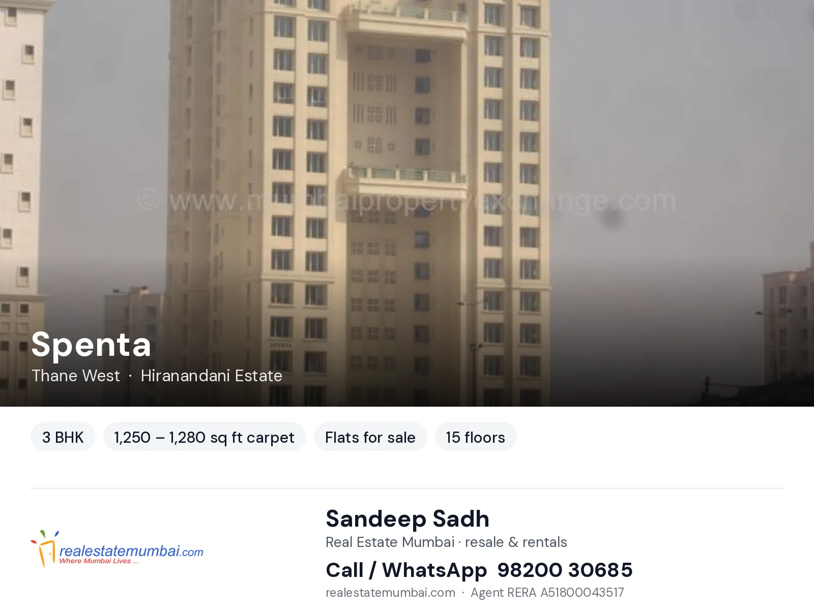 Spenta, Thane West — 3 BHK flats for sale | Real Estate Mumbai, Sandeep Sadh 98200 30685