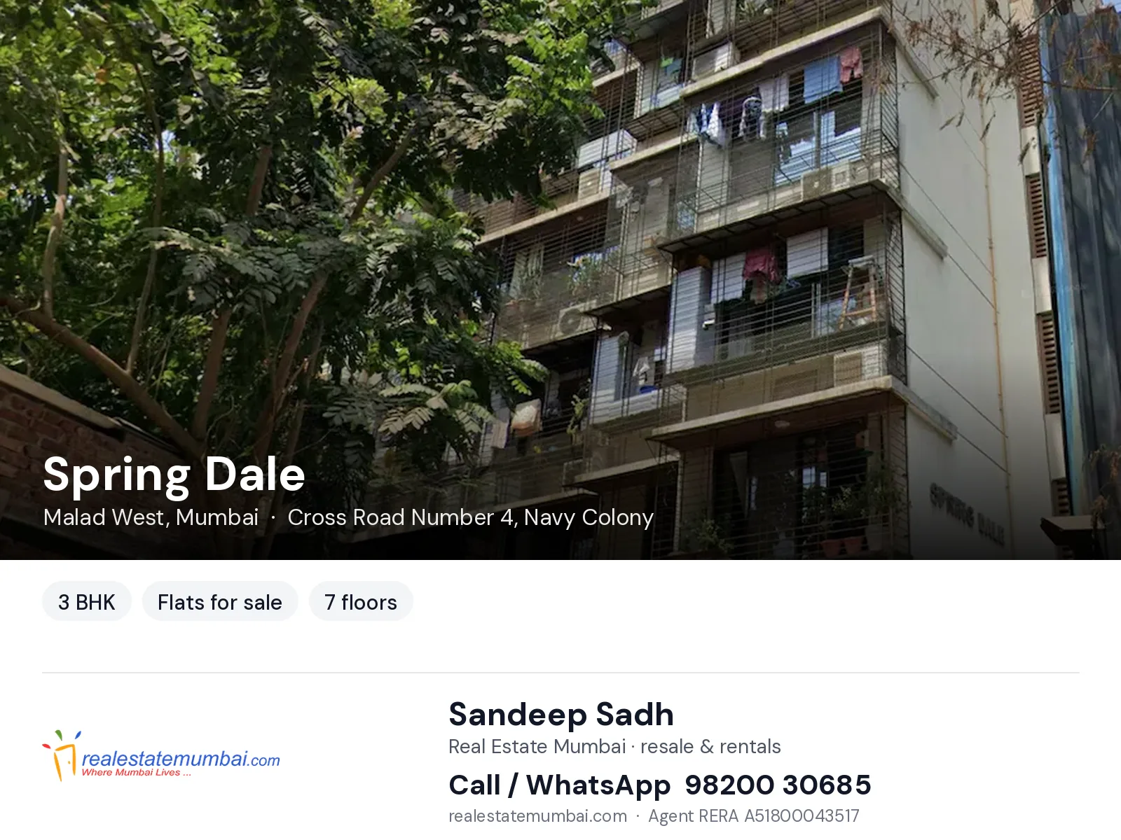 Spring Dale, Malad West, Mumbai — 3 BHK flats for sale | Real Estate Mumbai, Sandeep Sadh 98200 30685