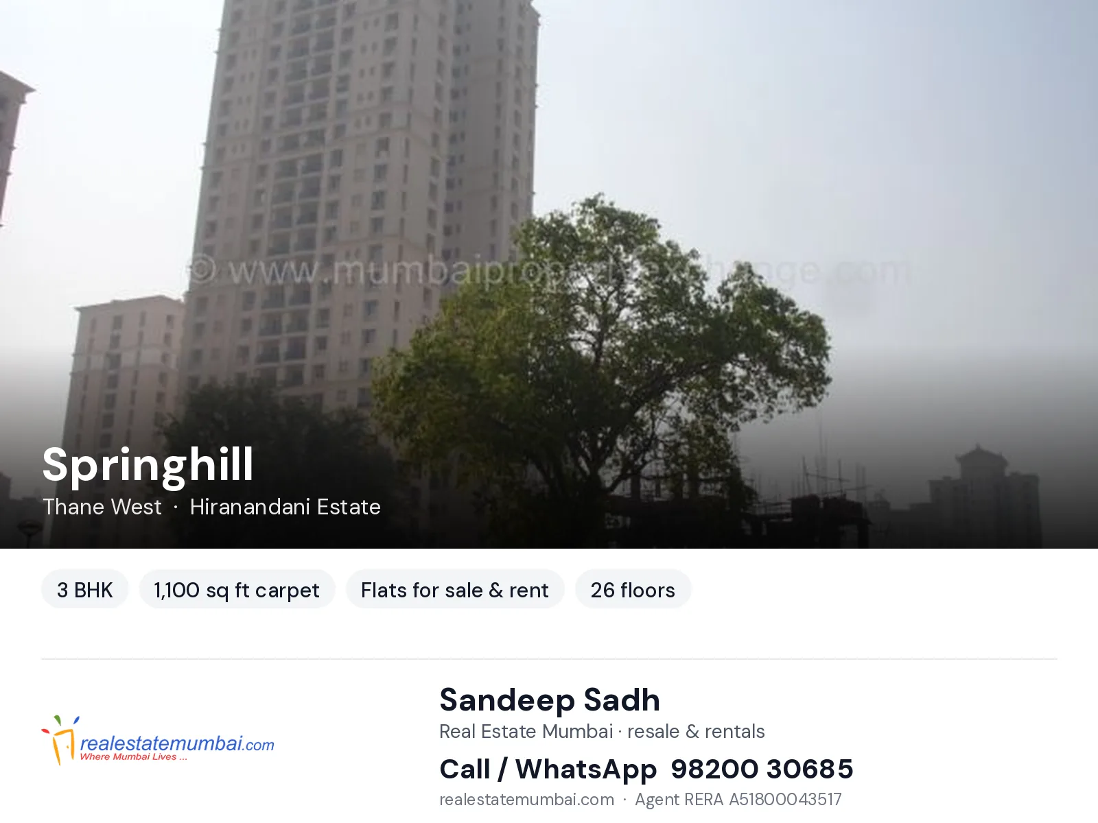 Springhill, Thane West — 3 BHK flats for sale & rent | Real Estate Mumbai, Sandeep Sadh 98200 30685