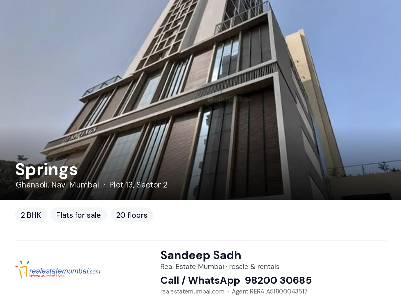 Springs, Ghansoli, Navi Mumbai — 2 BHK flats for sale | Real Estate Mumbai, Sandeep Sadh 98200 30685