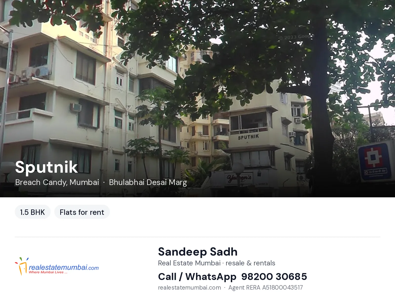 Sputnik, Breach Candy, Mumbai — 1.5 BHK flats for rent | Real Estate Mumbai, Sandeep Sadh 98200 30685