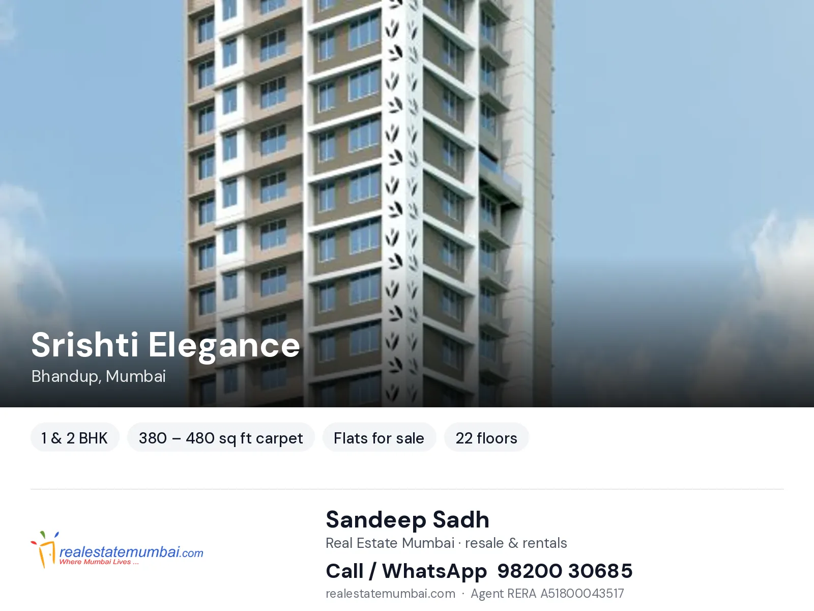 Srishti Elegance, Bhandup, Mumbai — 1 & 2 BHK flats for sale | Real Estate Mumbai, Sandeep Sadh 98200 30685