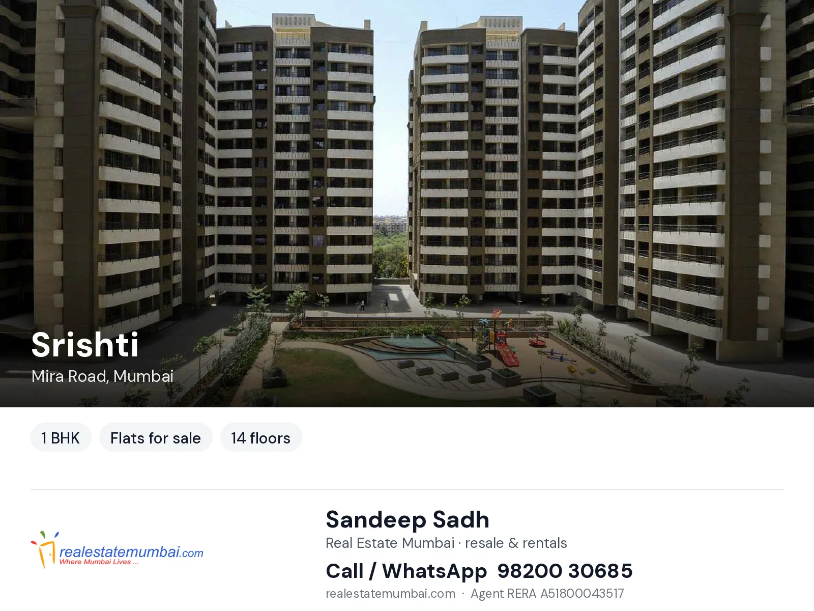 Srishti, Mira Road, Mumbai — 1 BHK flats for sale | Real Estate Mumbai, Sandeep Sadh 98200 30685
