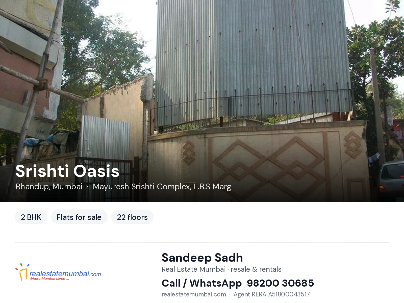 Srishti Oasis, Bhandup, Mumbai — 2 BHK flats for sale | Real Estate Mumbai, Sandeep Sadh 98200 30685