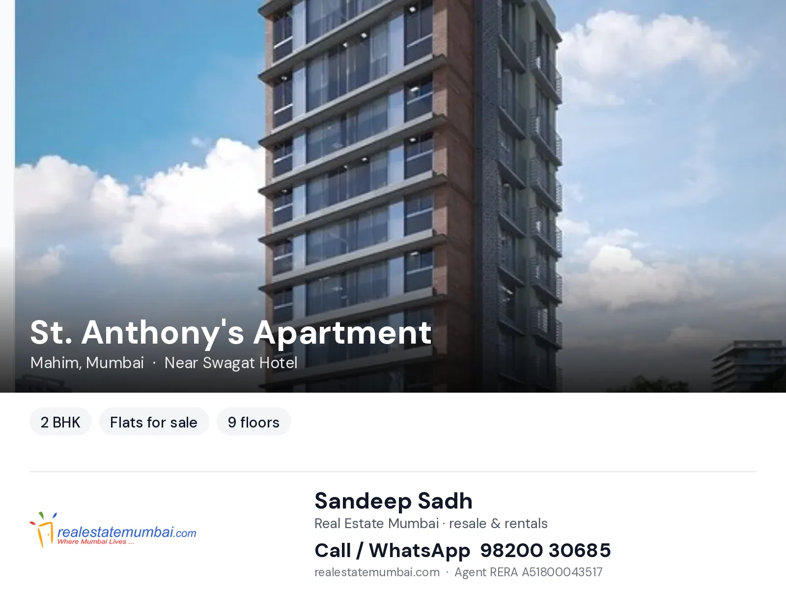 St. Anthony's Apartment, Mahim, Mumbai — 2 BHK flats for sale | Real Estate Mumbai, Sandeep Sadh 98200 30685