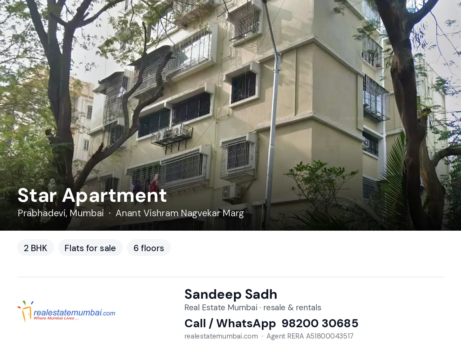 Star Apartment, Prabhadevi, Mumbai — 2 BHK flats for sale | Real Estate Mumbai, Sandeep Sadh 98200 30685