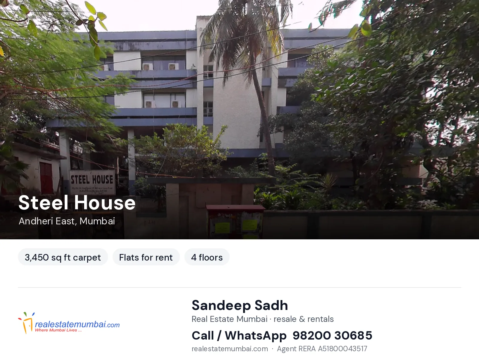 Steel House, Andheri East, Mumbai — flats for rent | Real Estate Mumbai, Sandeep Sadh 98200 30685