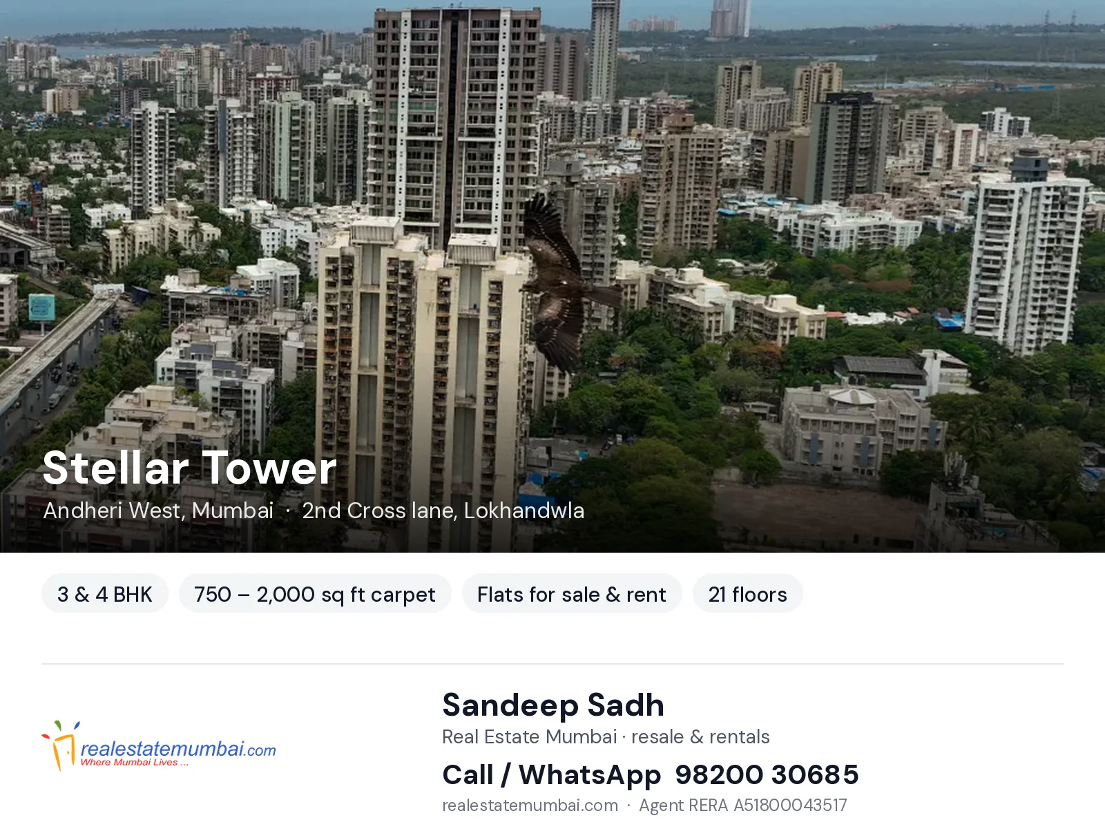 Stellar Tower, Andheri West, Mumbai — 3 & 4 BHK flats for sale & rent | Real Estate Mumbai, Sandeep Sadh 98200 30685