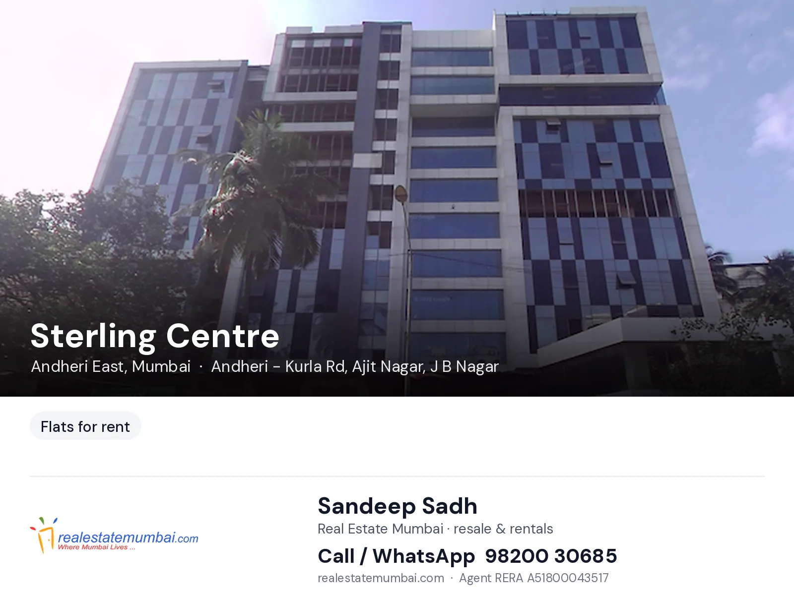 Sterling Centre, Andheri East, Mumbai — flats for rent | Real Estate Mumbai, Sandeep Sadh 98200 30685