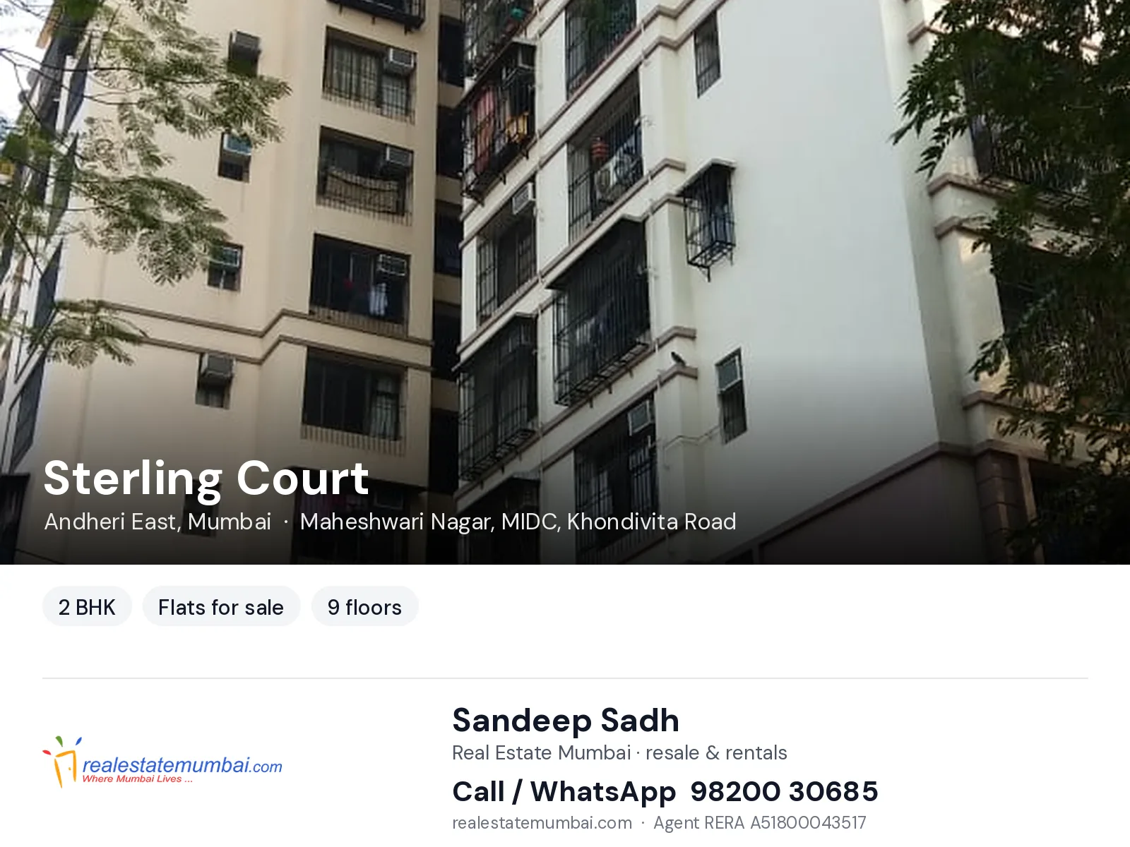 Sterling Court, Andheri East, Mumbai — 2 BHK flats for sale | Real Estate Mumbai, Sandeep Sadh 98200 30685