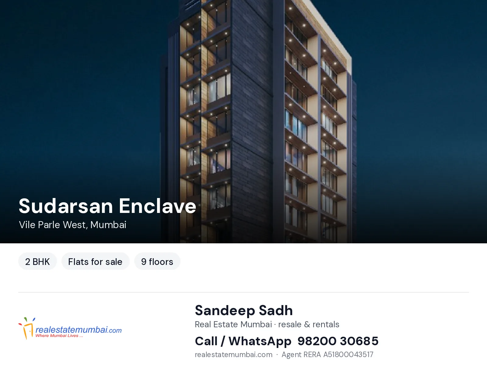 Sudarsan Enclave, Vile Parle West, Mumbai — 2 BHK flats for sale | Real Estate Mumbai, Sandeep Sadh 98200 30685