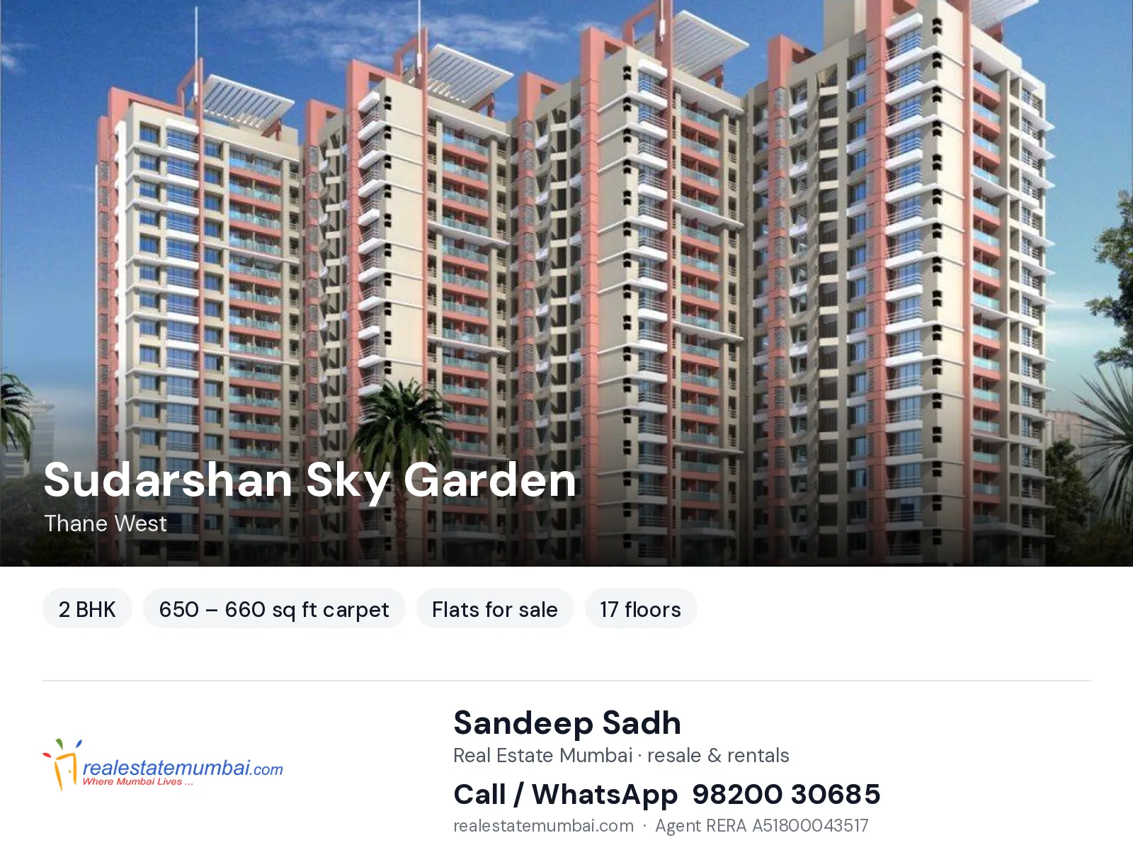 Sudarshan Sky Garden, Thane West — 2 BHK flats for sale | Real Estate Mumbai, Sandeep Sadh 98200 30685
