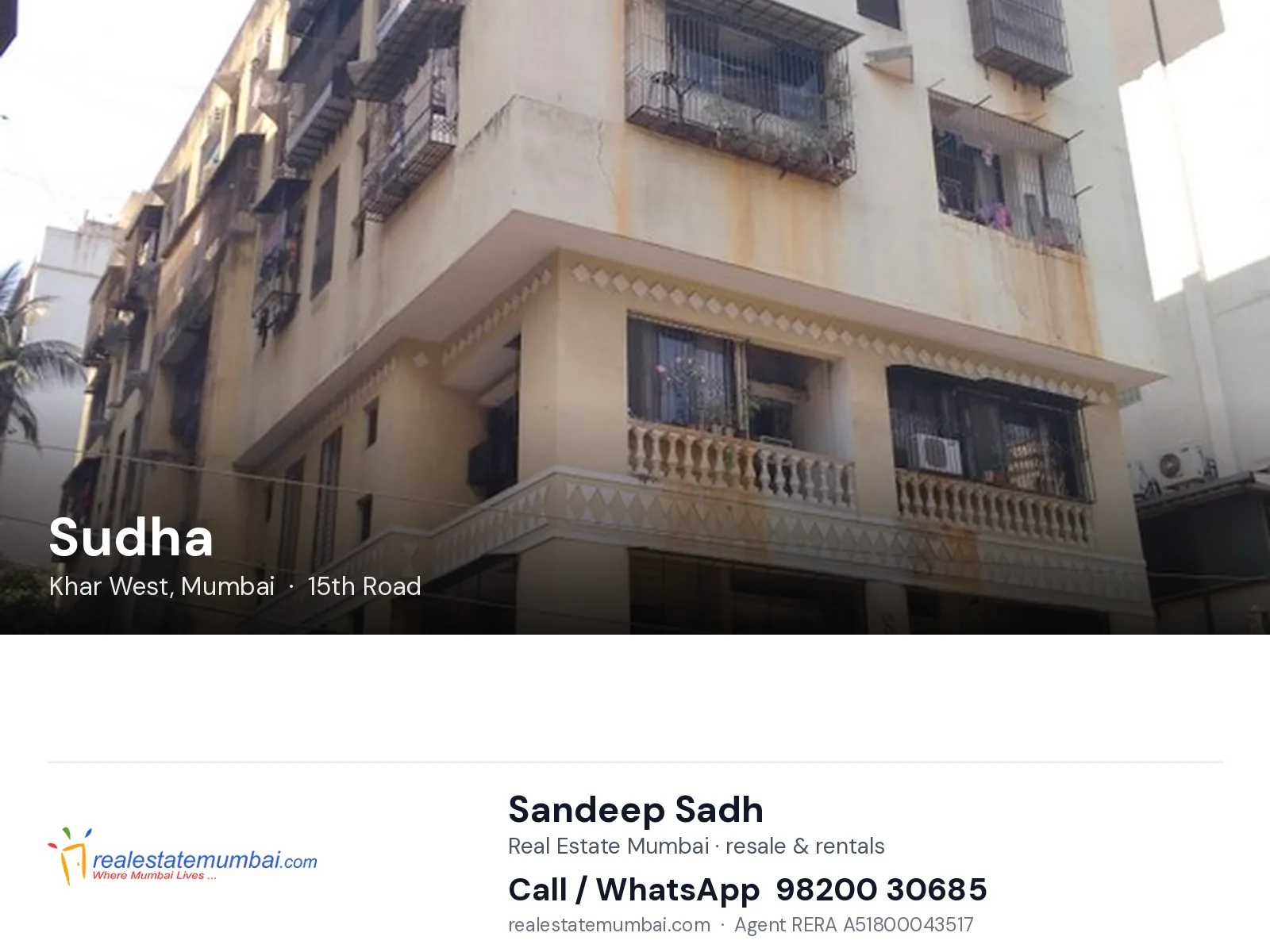 Sudha, Khar West, Mumbai — flats | Real Estate Mumbai, Sandeep Sadh 98200 30685