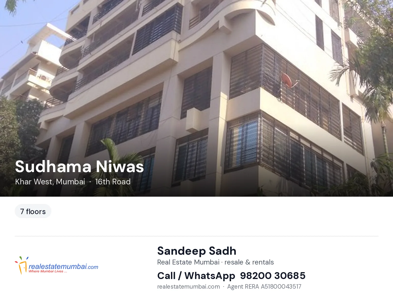Sudhama Niwas, Khar West, Mumbai — flats | Real Estate Mumbai, Sandeep Sadh 98200 30685