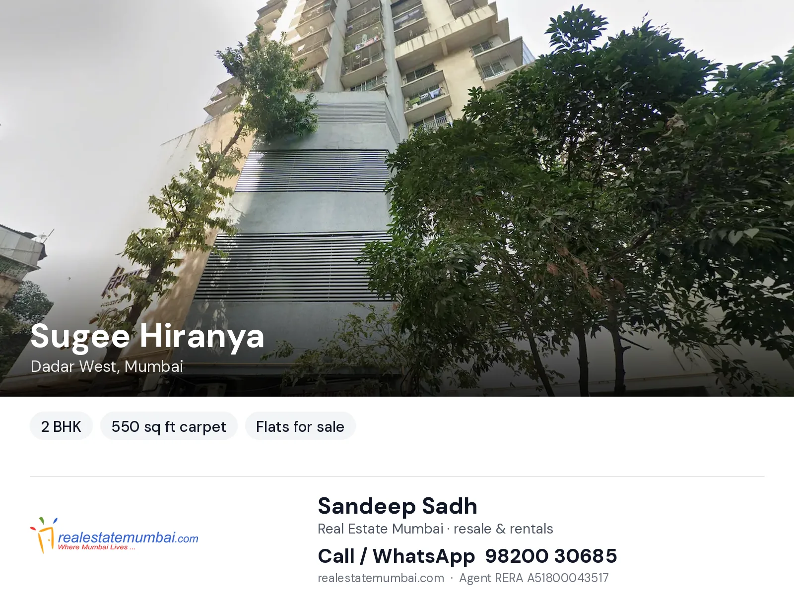Sugee Hiranya, Dadar West, Mumbai — 2 BHK flats for sale | Real Estate Mumbai, Sandeep Sadh 98200 30685