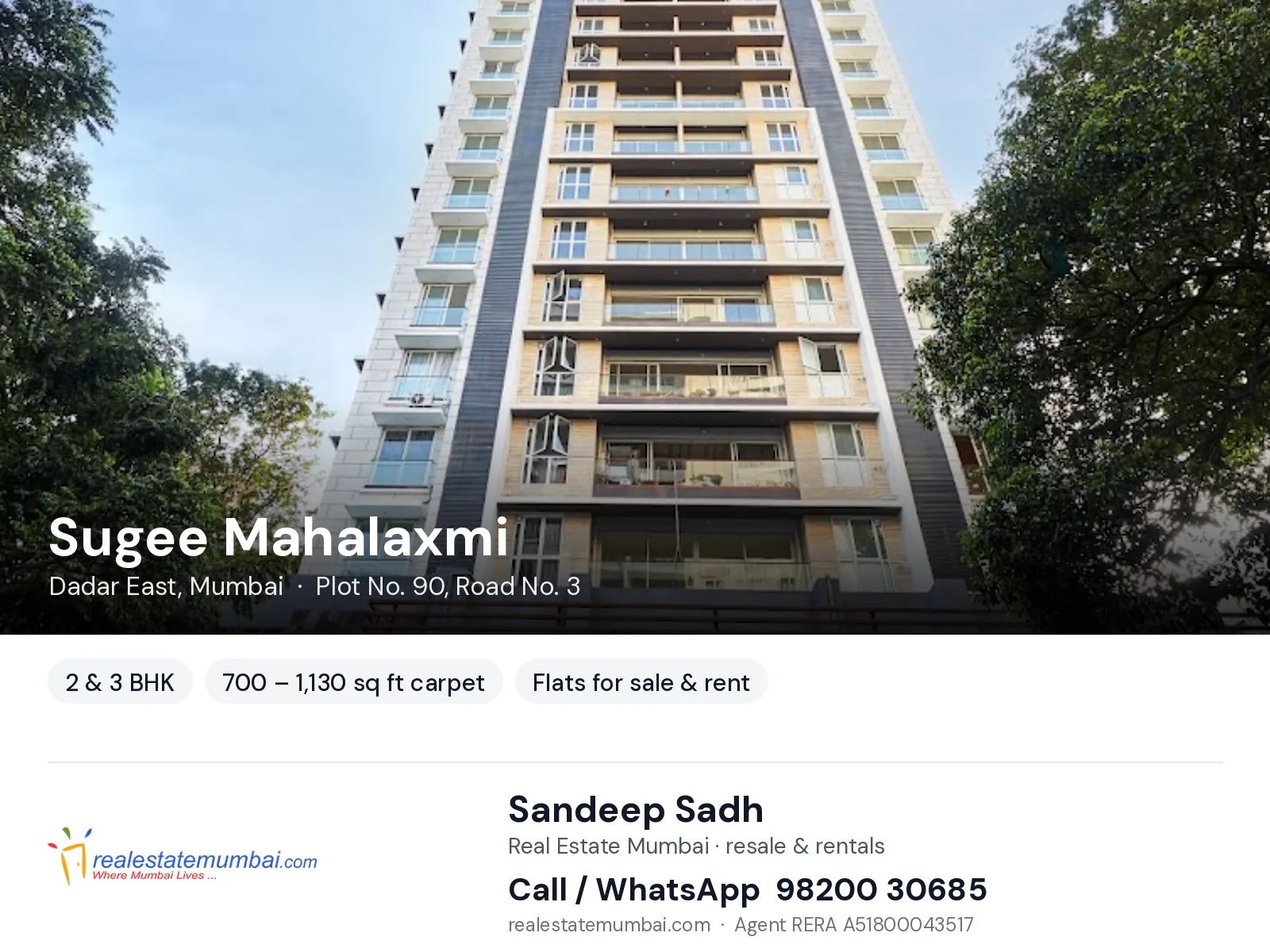 Sugee Mahalaxmi, Dadar East, Mumbai — 2 & 3 BHK flats for sale & rent | Real Estate Mumbai, Sandeep Sadh 98200 30685