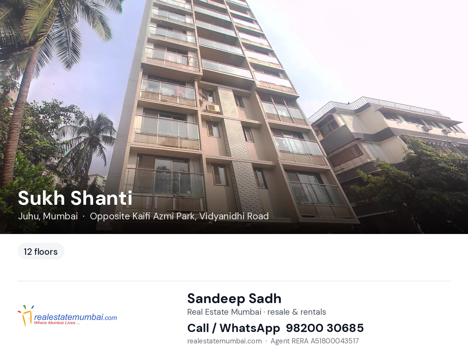 Sukh Shanti, Juhu, Mumbai — flats | Real Estate Mumbai, Sandeep Sadh 98200 30685