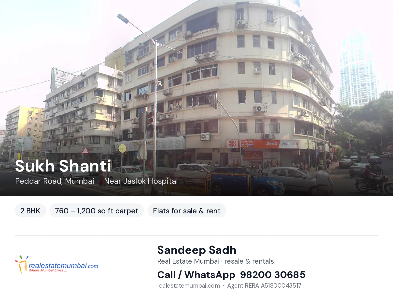 Sukh Shanti, Peddar Road, Mumbai — 2 BHK flats for sale & rent | Real Estate Mumbai, Sandeep Sadh 98200 30685
