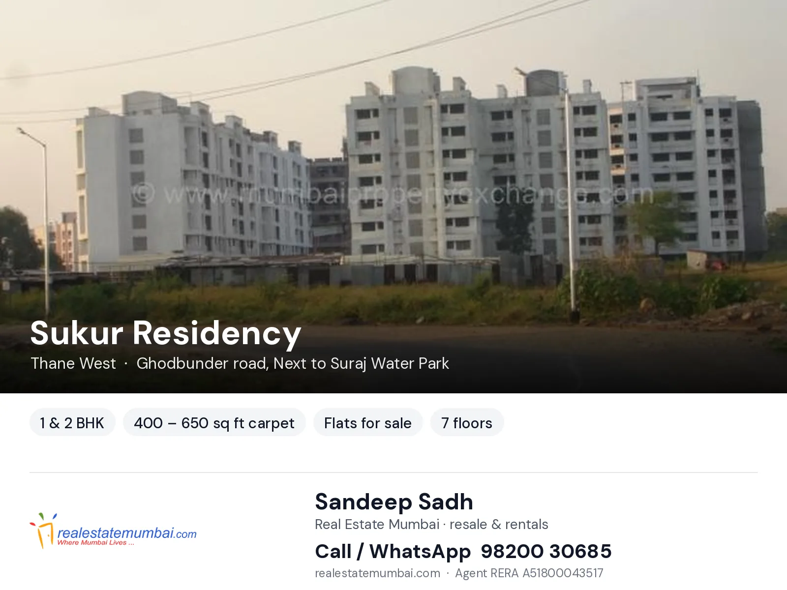 Sukur Residency, Thane West — 1 & 2 BHK flats for sale | Real Estate Mumbai, Sandeep Sadh 98200 30685