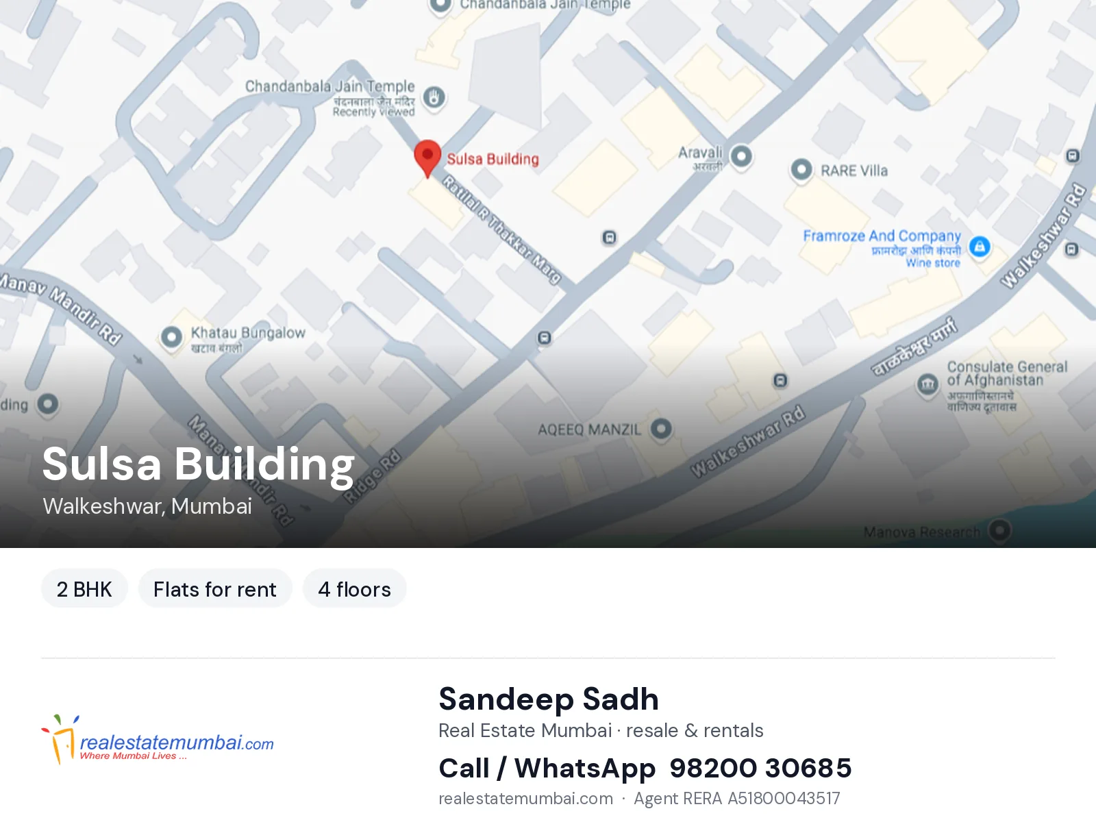Sulsa Building, Walkeshwar, Mumbai — 2 BHK flats for rent | Real Estate Mumbai, Sandeep Sadh 98200 30685