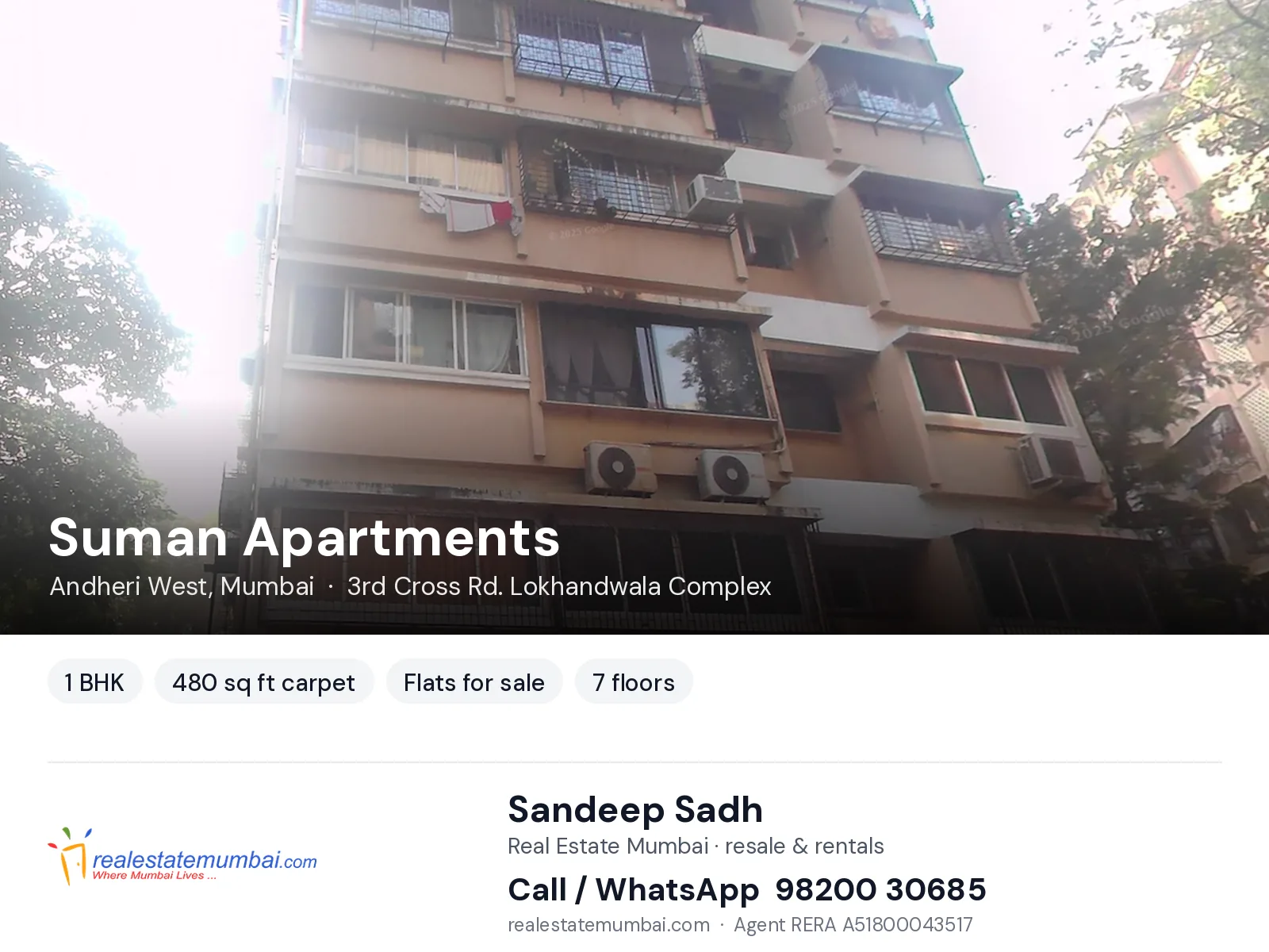 Suman Apartments, Andheri West, Mumbai — 1 BHK flats for sale | Real Estate Mumbai, Sandeep Sadh 98200 30685