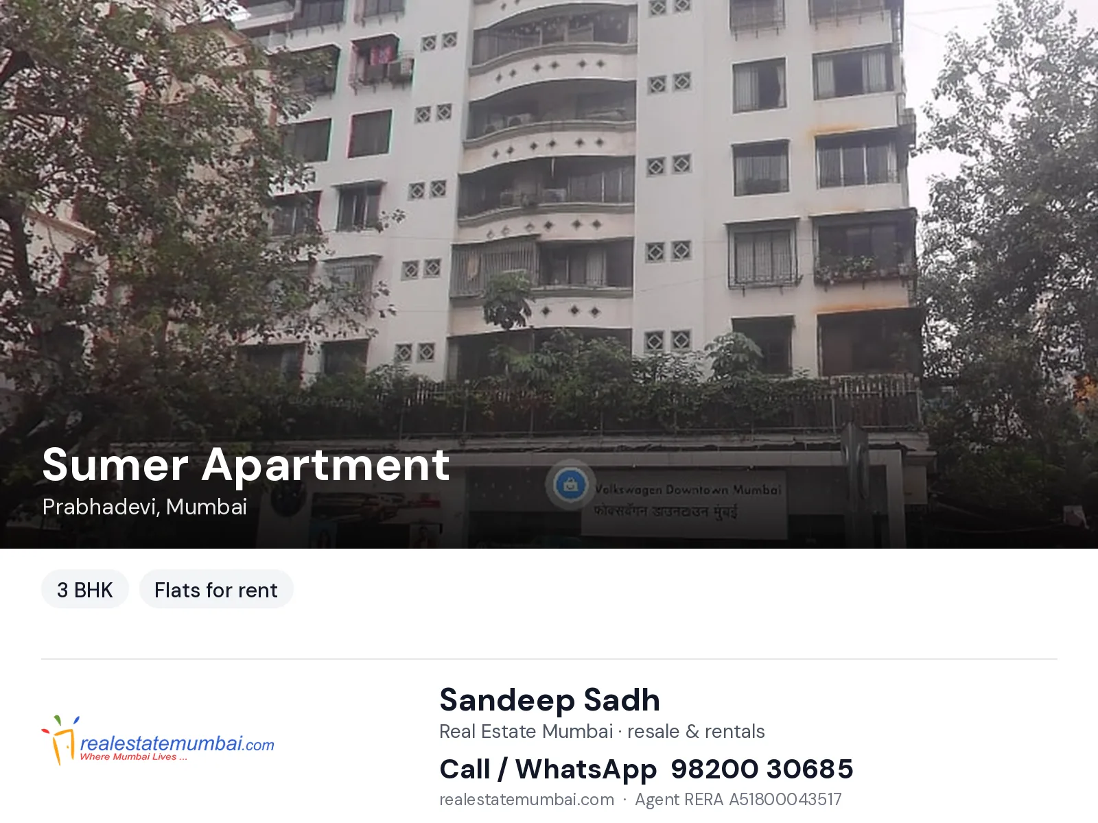 Sumer Apartment, Prabhadevi, Mumbai — 3 BHK flats for rent | Real Estate Mumbai, Sandeep Sadh 98200 30685