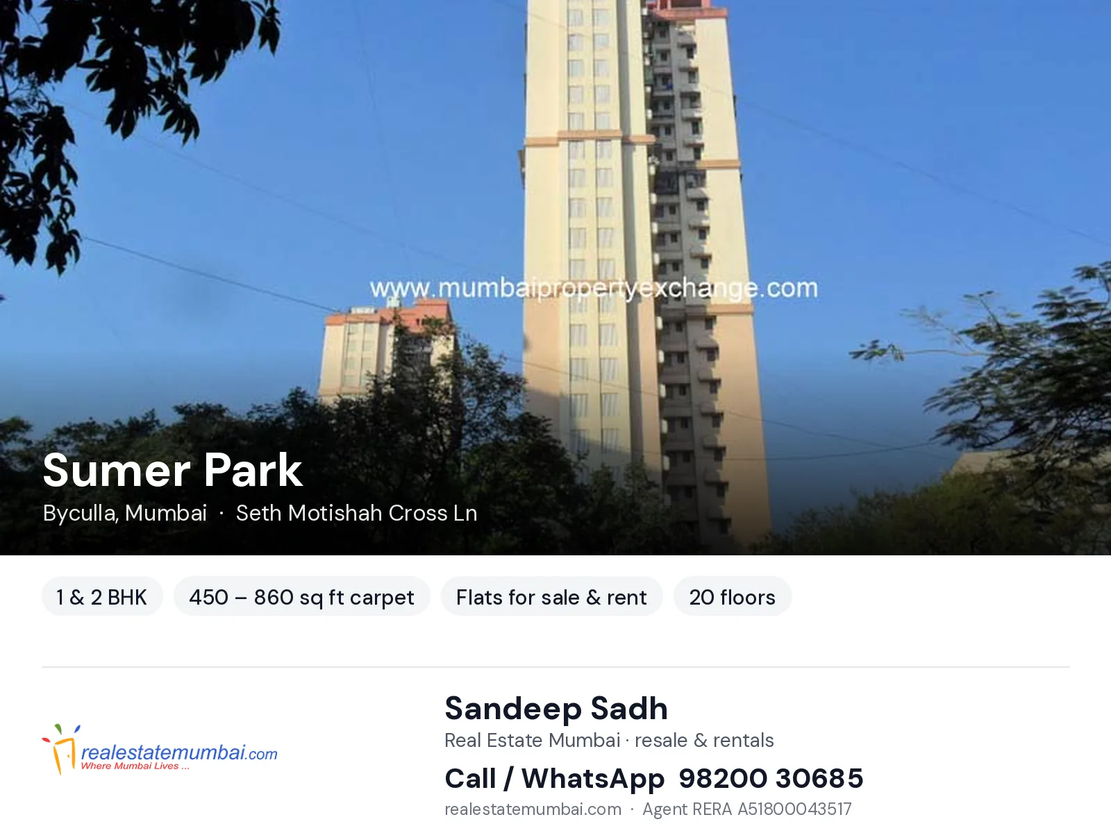 Sumer Park, Byculla, Mumbai — 1 & 2 BHK flats for sale & rent | Real Estate Mumbai, Sandeep Sadh 98200 30685