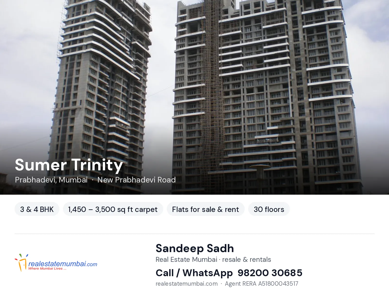 Sumer Trinity, Prabhadevi, Mumbai — 3 & 4 BHK flats for sale & rent | Real Estate Mumbai, Sandeep Sadh 98200 30685