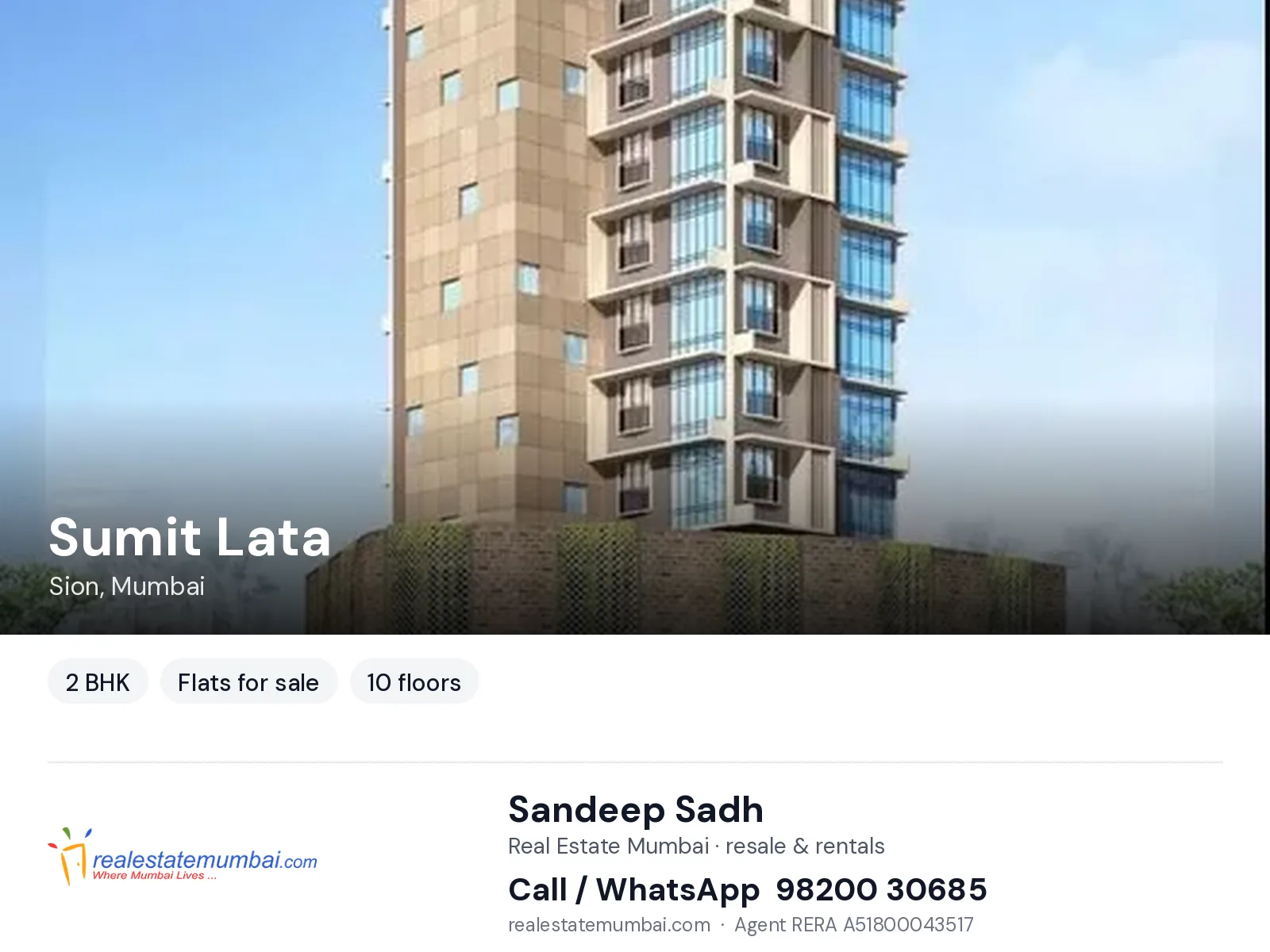Sumit Lata, Sion, Mumbai — 2 BHK flats for sale | Real Estate Mumbai, Sandeep Sadh 98200 30685
